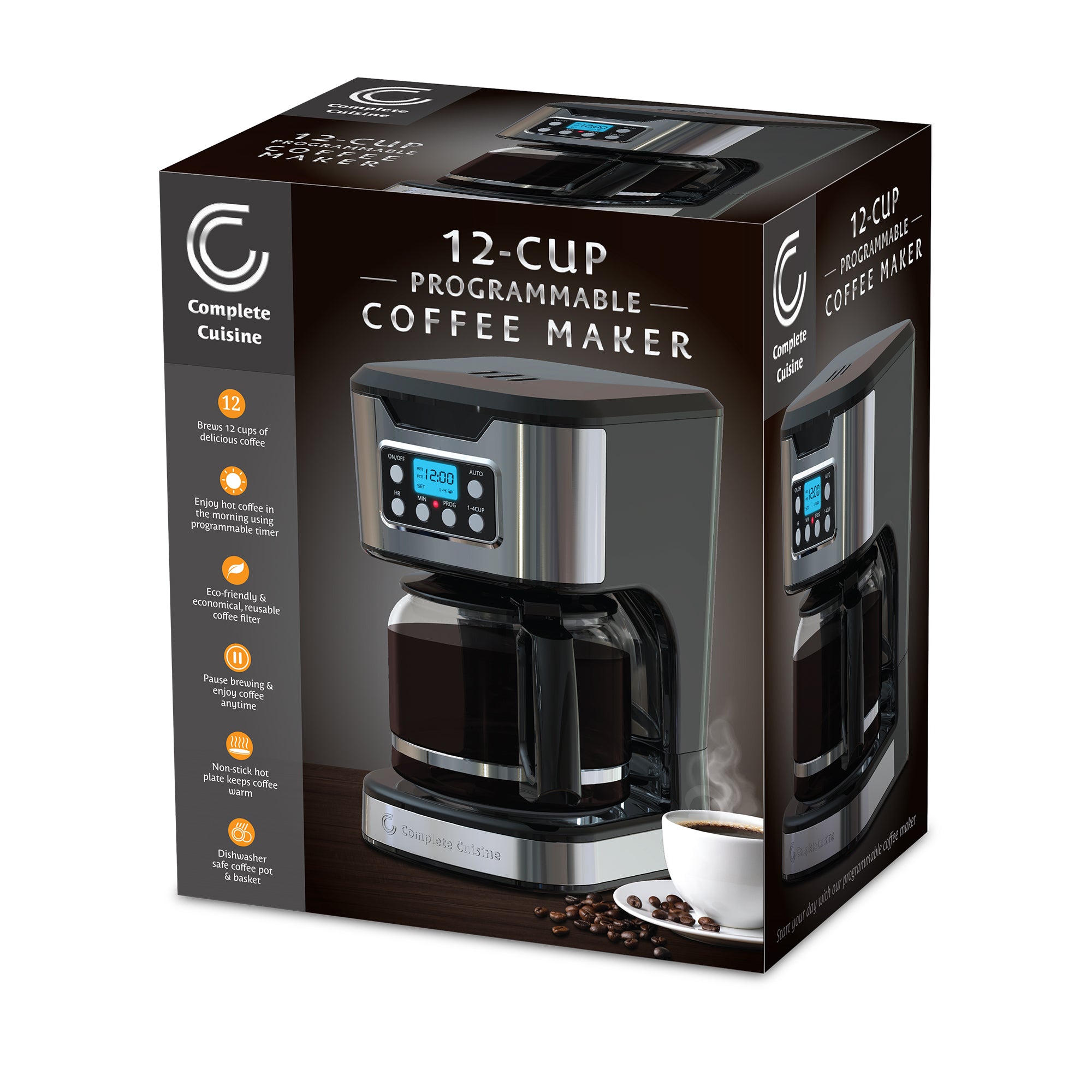 Complete Cuisine 12-Cup Programmable Drip Coffee Maker, Black (Open Box) - VMInnovations