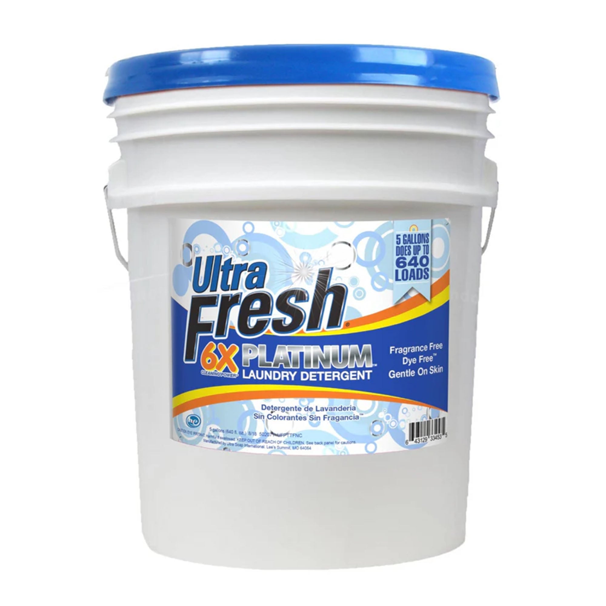 Ultra Fresh 6X Platinum Laundry Detergent, Fragrance Free + Dye Free, 5 Gallon - VMInnovations