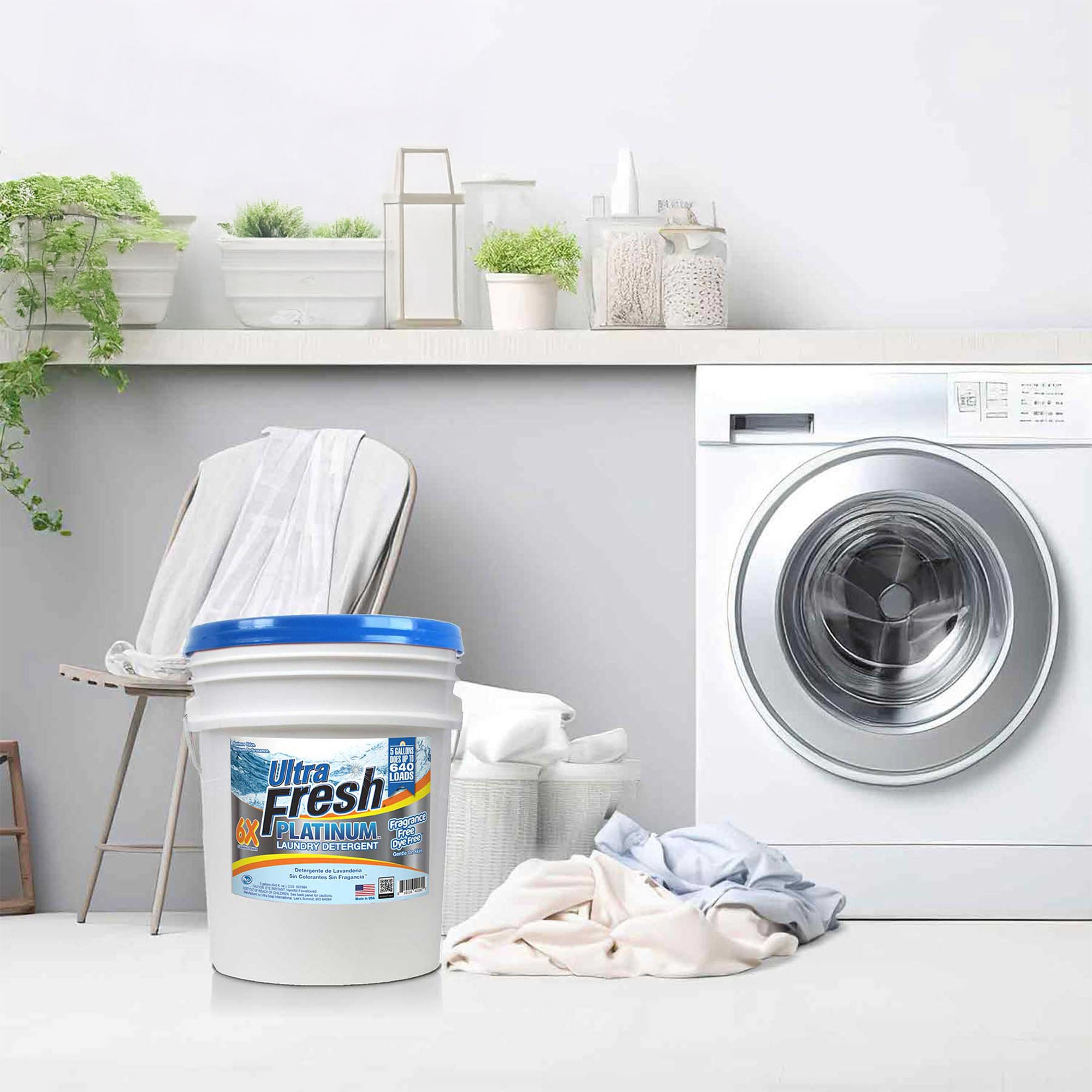 Ultra Fresh 6X Platinum Laundry Detergent, Fragrance Free + Dye Free, 5 Gallon - VMInnovations