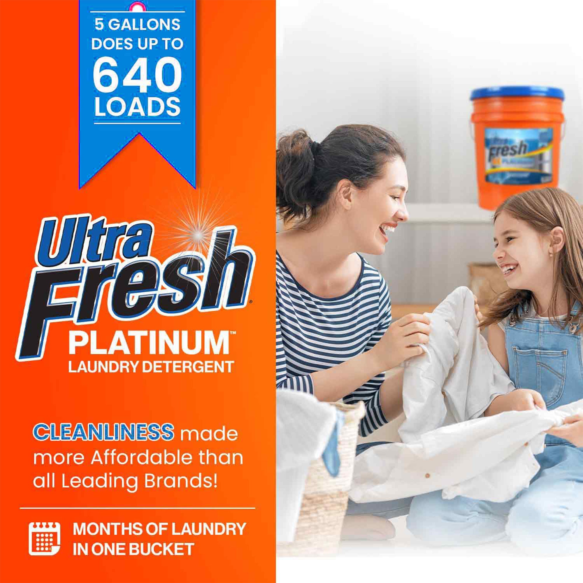 Ultra Fresh 6X Platinum Laundry Detergent, Up to 640 Loads, ColdWater, 5 Gallon - VMInnovations