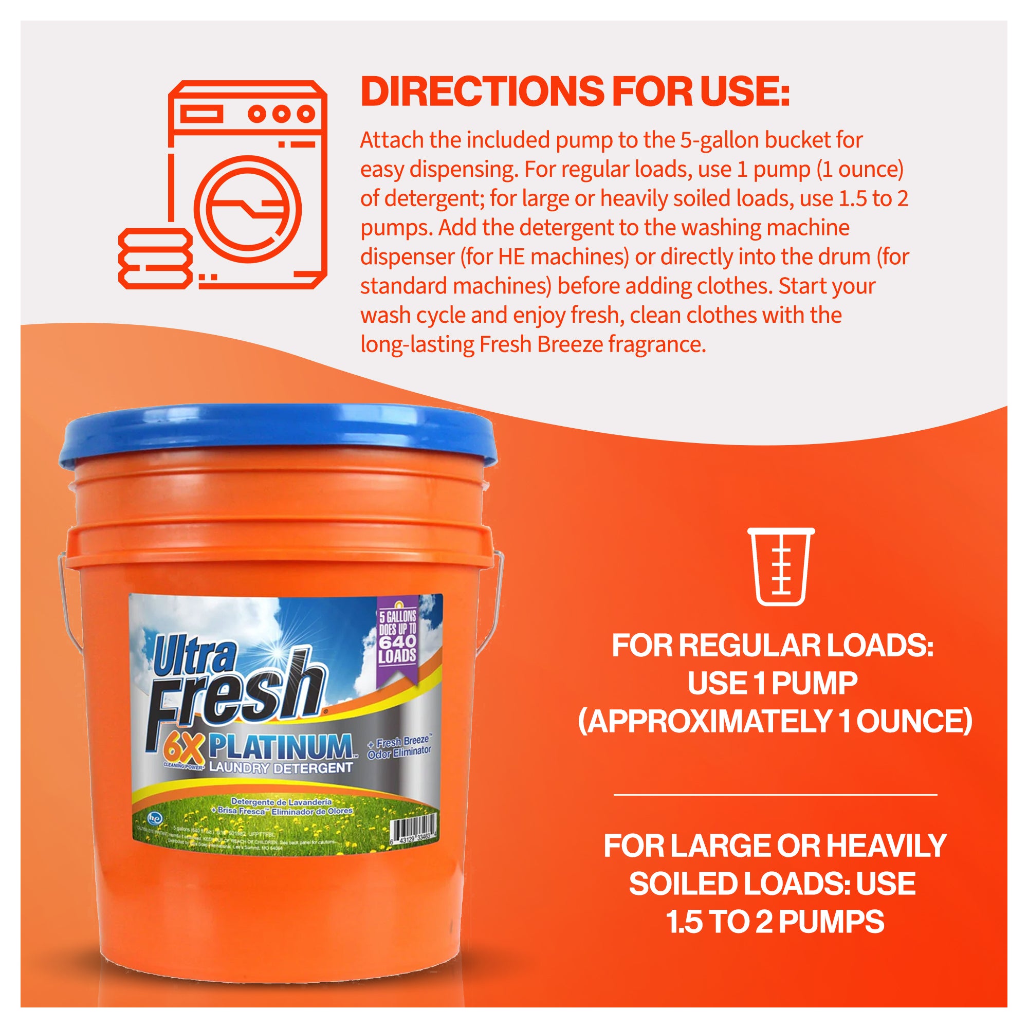 Ultra Fresh 6X Platinum Laundry Detergent, Up to 640 Loads, Fresh Breeze, 5 Gal - VMInnovations