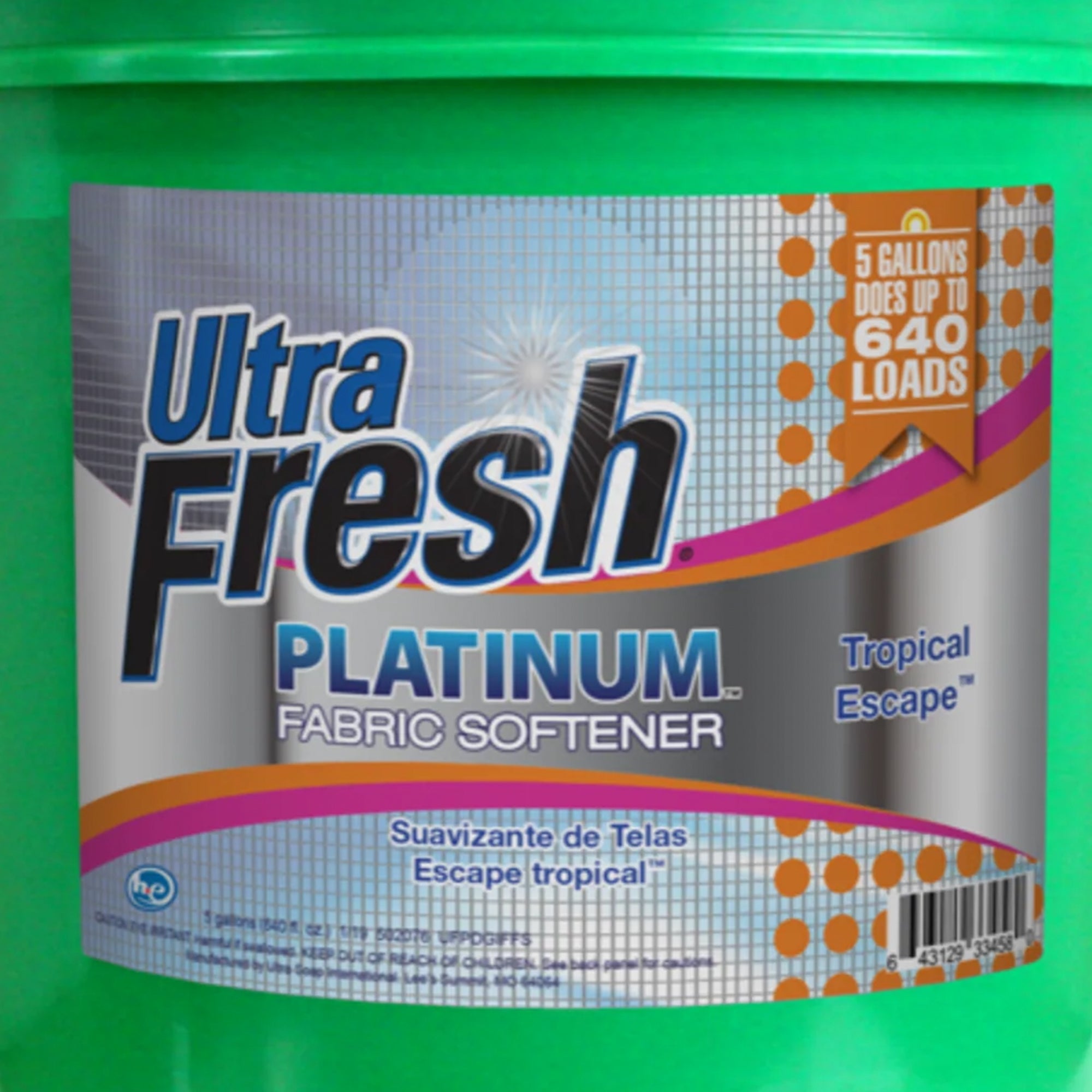 Ultra Fresh Platinum Fabric Softener Up to 640 Loads, Tropical Escape, 5 Gal - VMInnovations