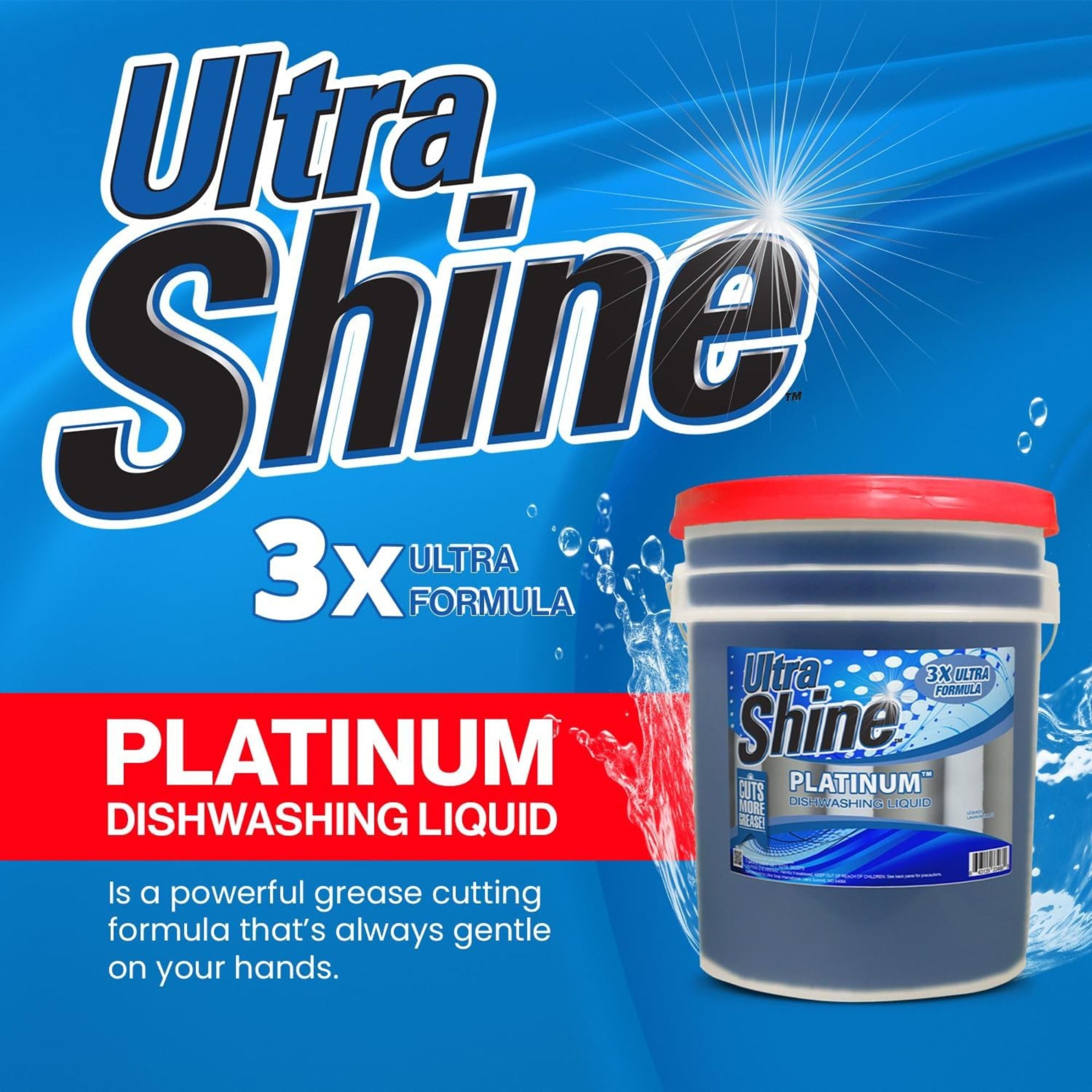 Ultra Shine™ 3 Pack 3X Platinum™ Dishwashing Liquid Grease Remover, 5 Gal, Blue