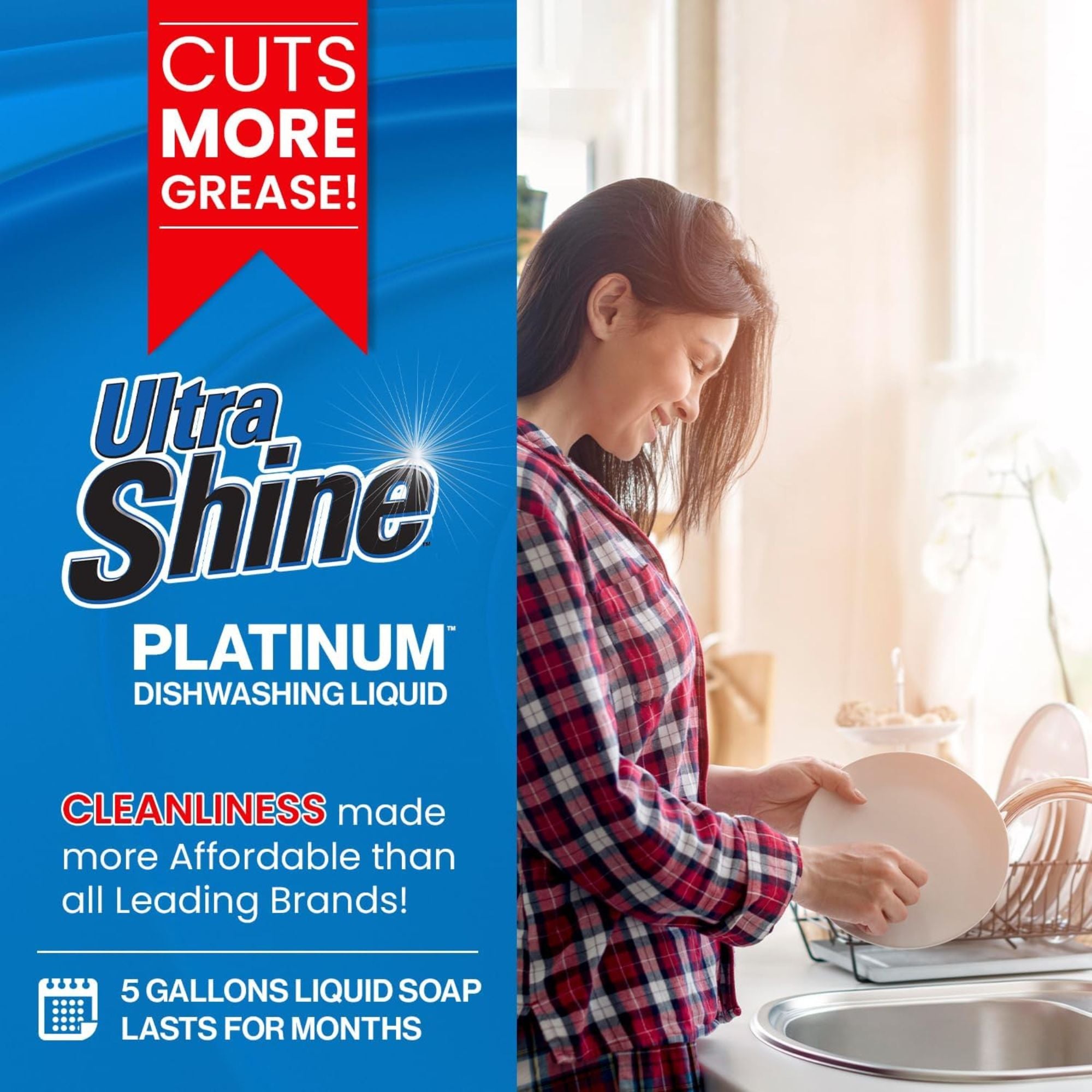 Ultra Shine™ 3 Pack 3X Platinum™ Dishwashing Liquid Grease Remover, 5 Gal, Blue