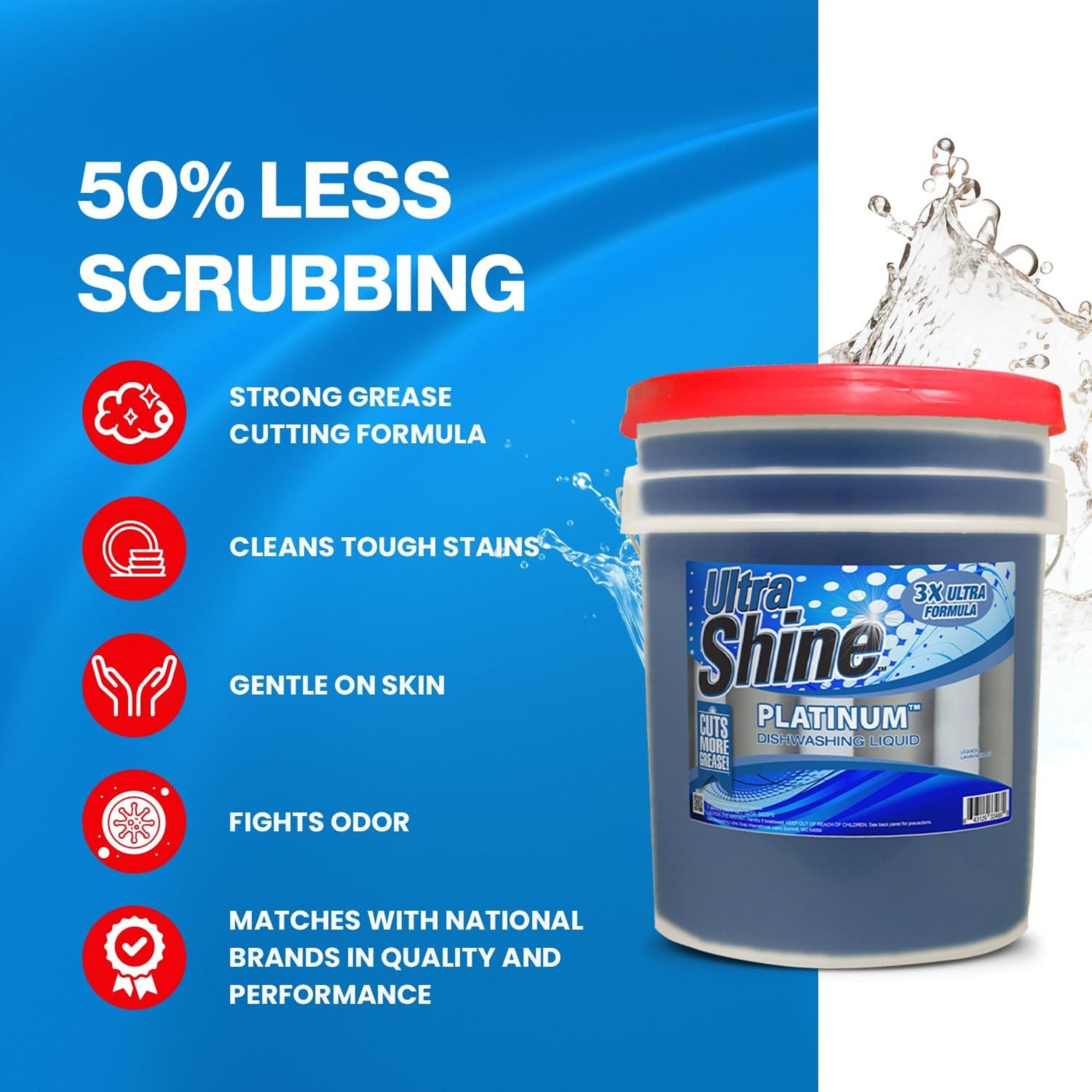 Ultra Shine™ 3 Pack 3X Platinum™ Dishwashing Liquid Grease Remover, 5 Gal, Blue