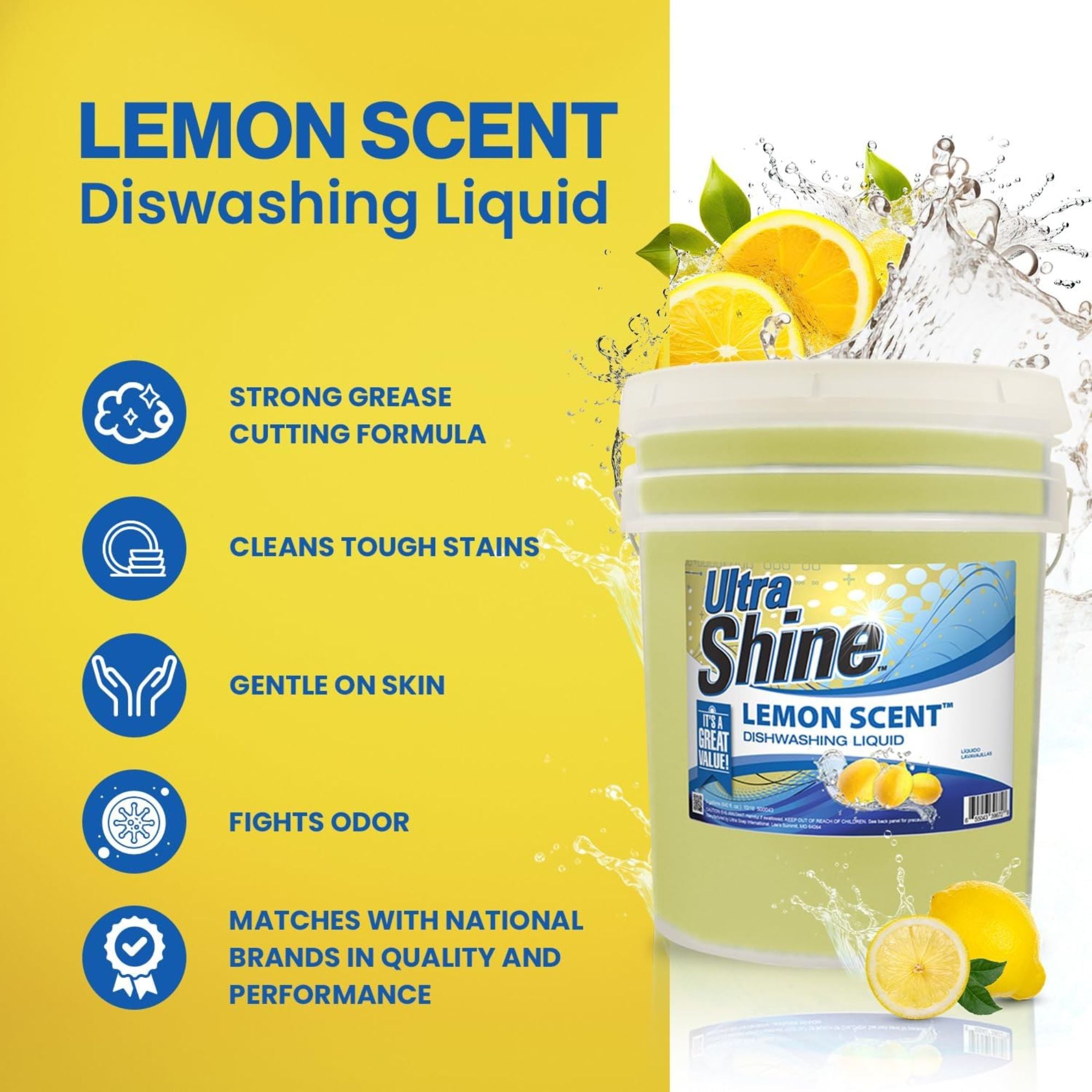 Ultra Shine ™ 5 Gallon 2X Platinum ™ Dish Cleaning Liquid, Lemon Scent, Yellow - VMInnovations