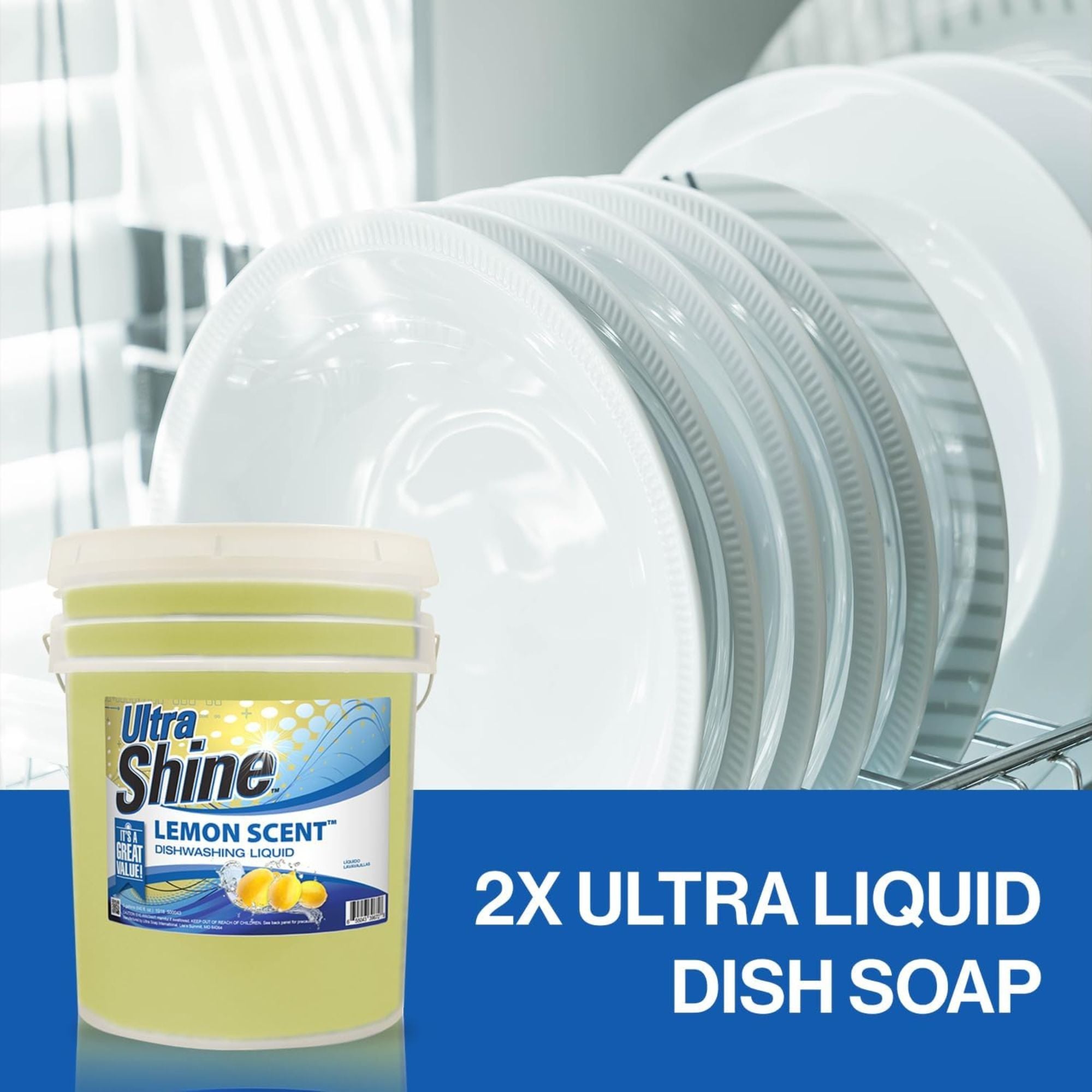 Ultra Shine ™ 5 Gallon 2X Platinum ™ Dish Cleaning Liquid, Lemon Scent, Yellow - VMInnovations