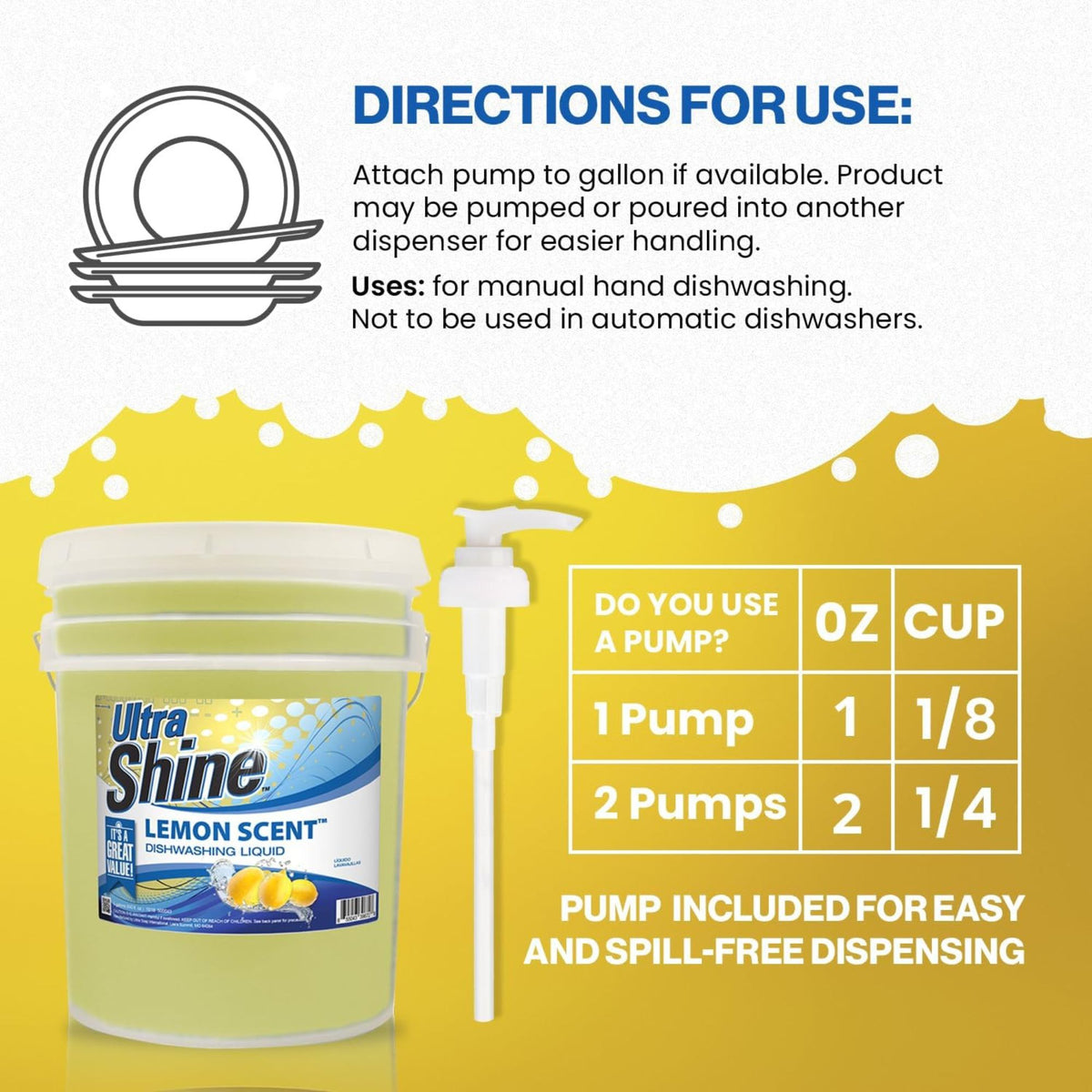 Ultra Shine ™ 5 Gallon 2X Platinum ™ Dish Cleaning Liquid, Lemon Scent, Yellow - VMInnovations