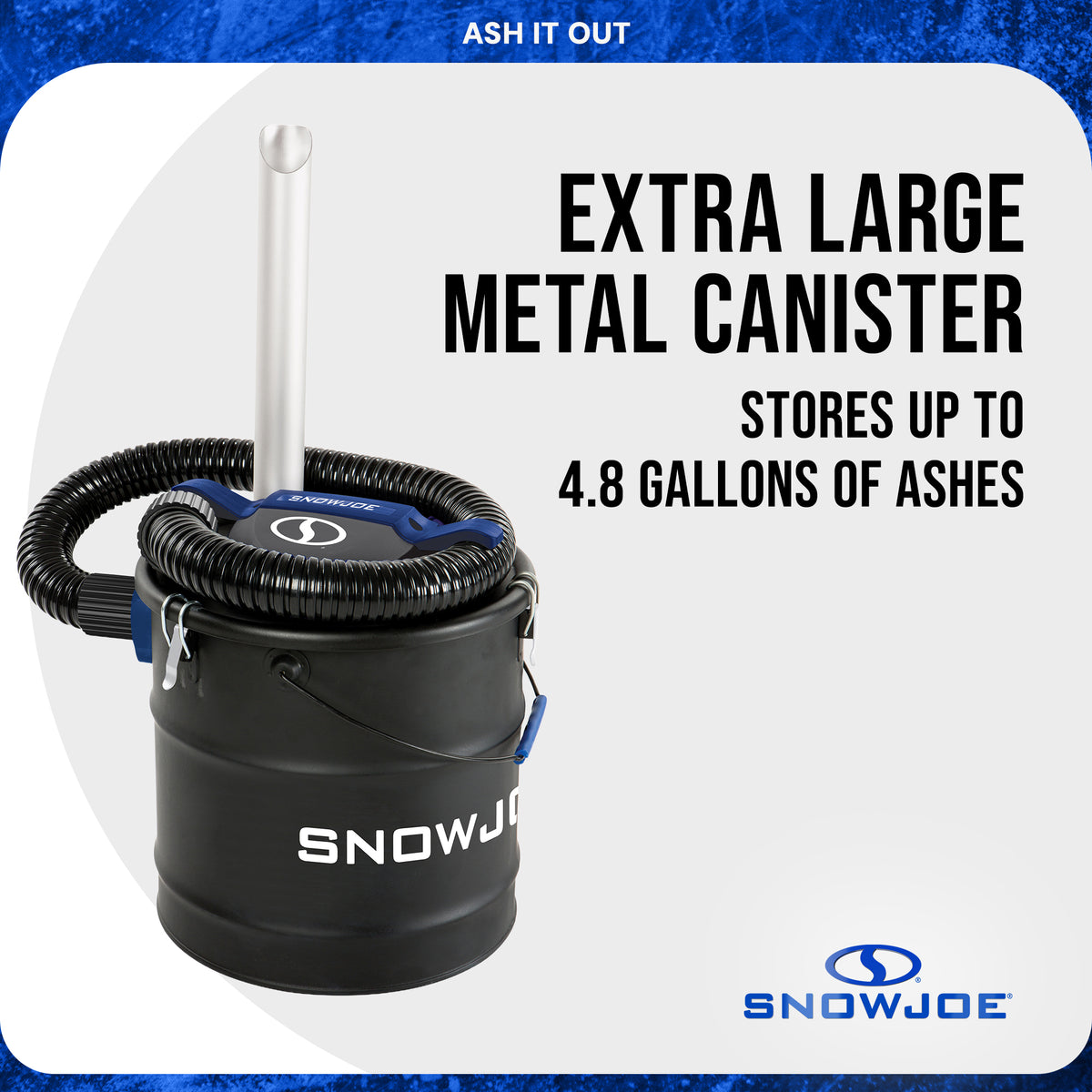 Snow Joe 4.8 Gallon Bagless Ash Vacuum Cleaner, Metal Canister, Blue, ASHJ202E