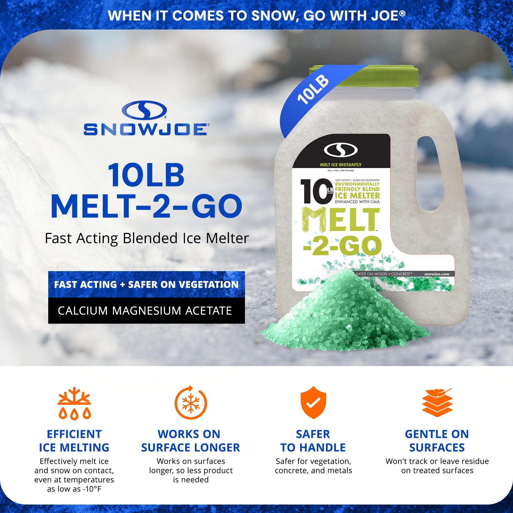 Snow Joe Melt-2-Go, Ice & Snow Melt, Fast Acting Blend, 10 lb Jug, AZ-10-EB-JUG - VMInnovations