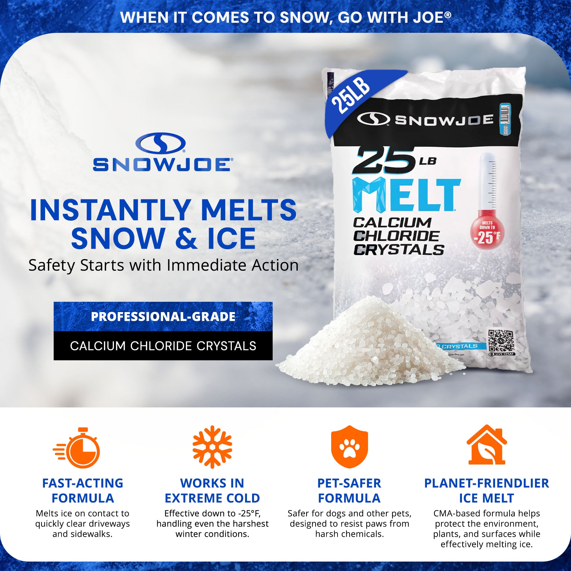 Snow Joe 10 Pack Melt 2 Go Crystal Snow & Ice Melt for Sidewalk, 25Lb Bag, White - VMInnovations