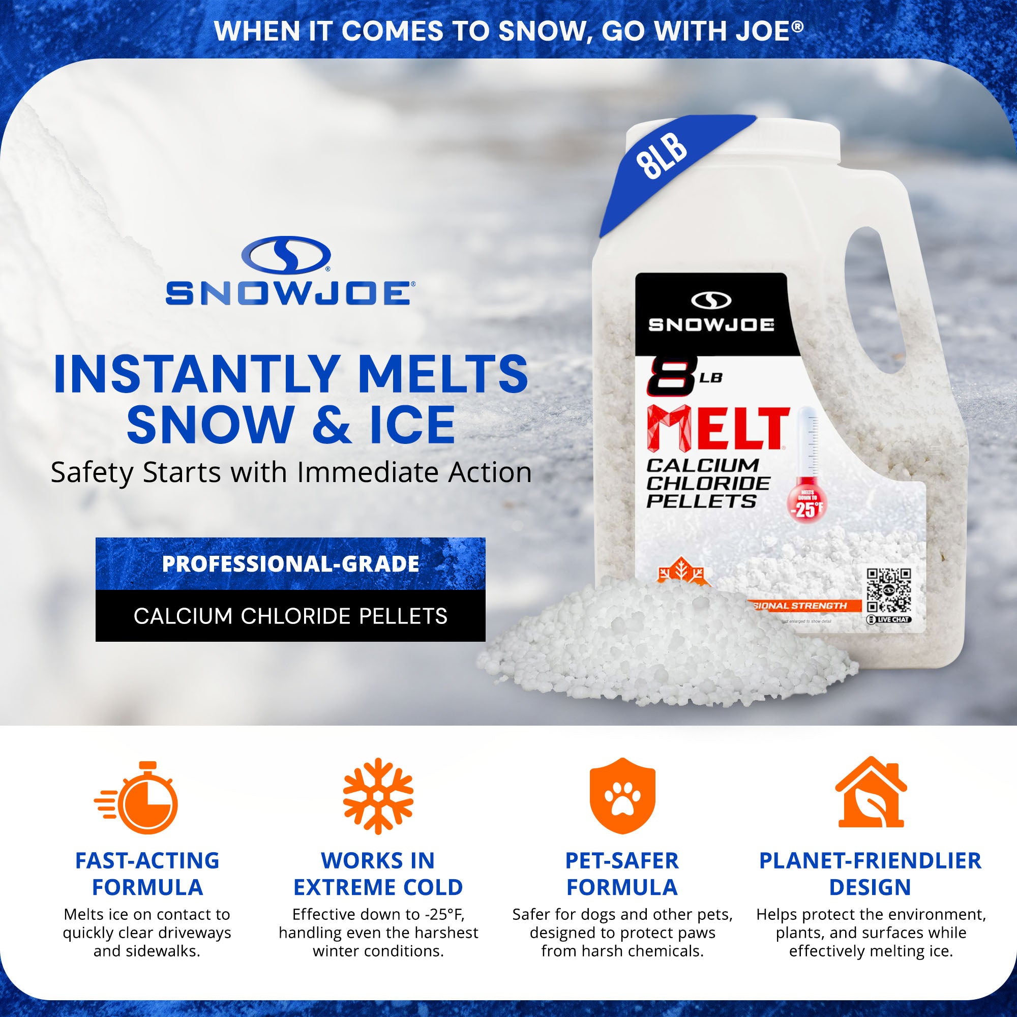 Snow Joe 4 Pack Melt Calcium Chloride Pellets Ice Melter Ice and Snow Melt, 8 Lb