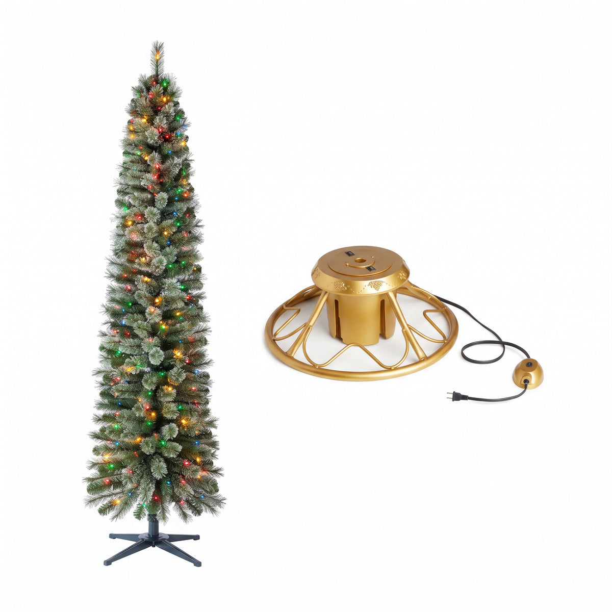 Home Heritage Rotating Tree Stand Base w/Stanley 7' Skinny Pencil Christmas Tree