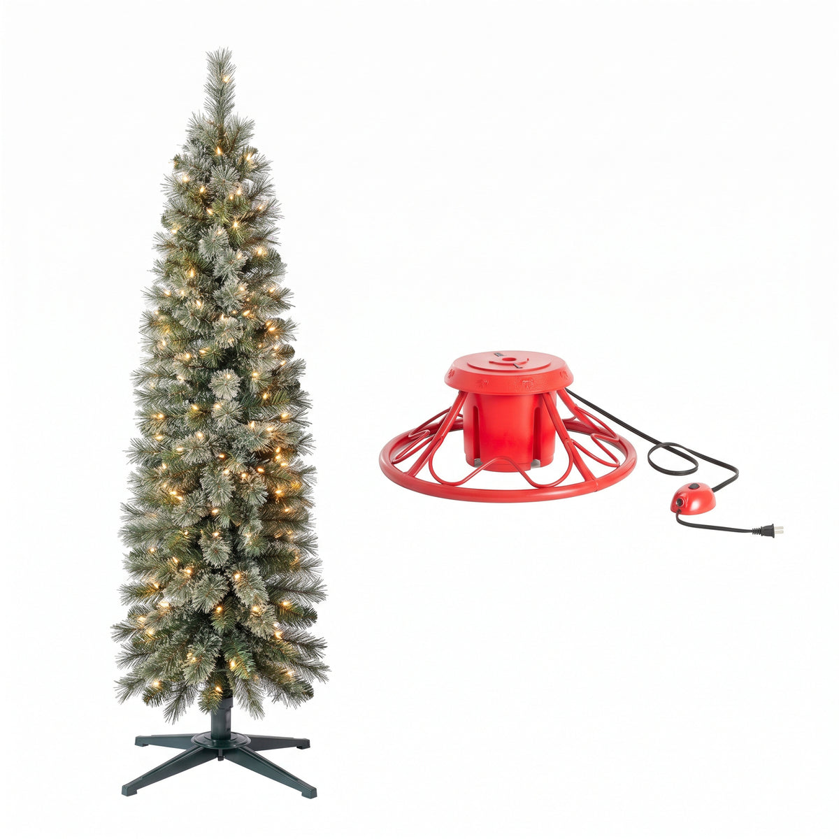 Home Heritage Rotating Tree Stand Base w/Stanley 5' Skinny Pencil Christmas Tree