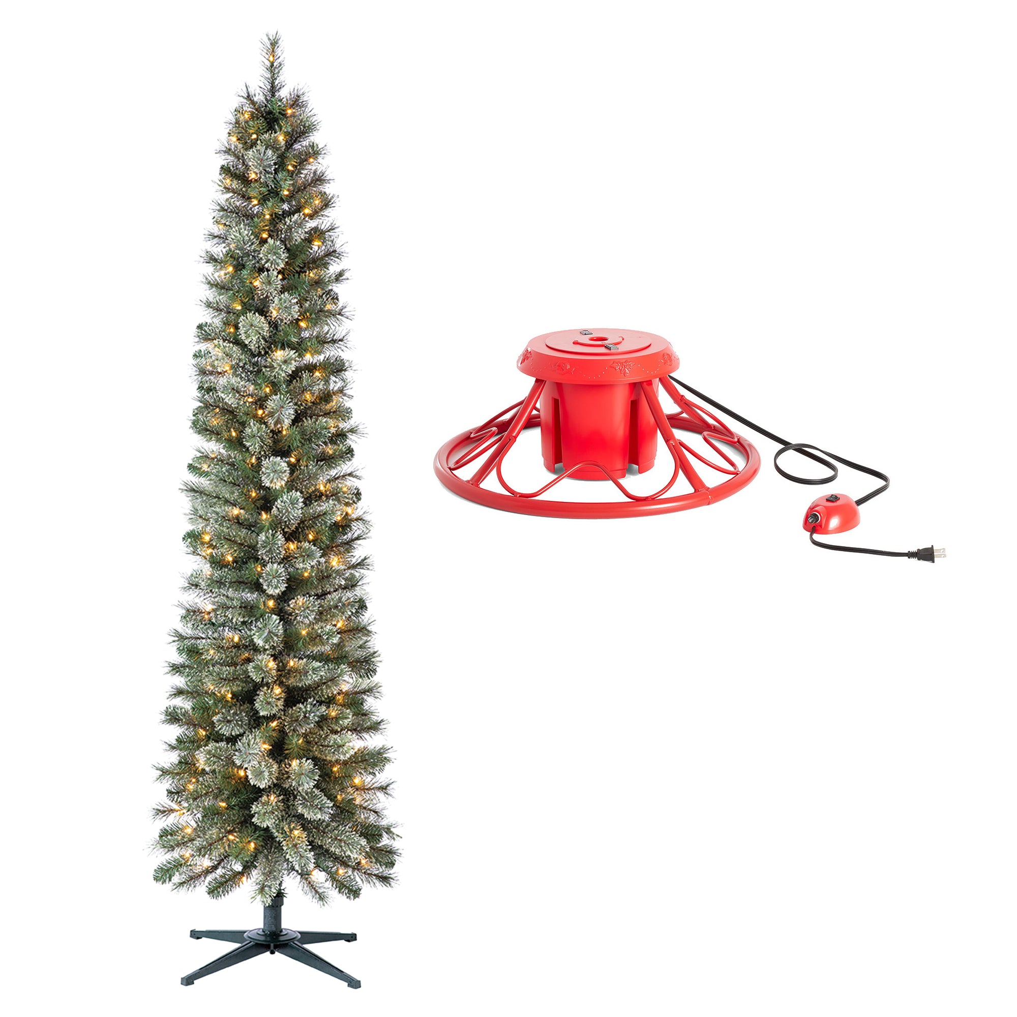 Home Heritage Rotating Tree Stand Base w/Stanley 7' Skinny Pencil Christmas Tree - VMInnovations