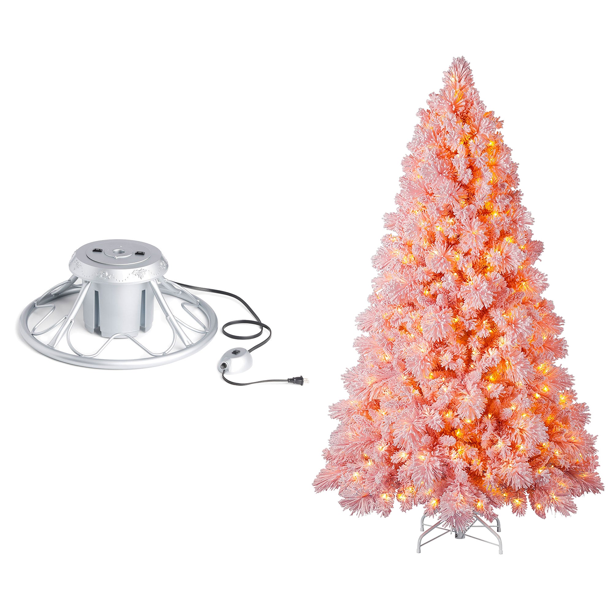 Home Heritage Rotating Tree Stand Base w/Snowdrift 6.5' Pine Christmas Tree - VMInnovations
