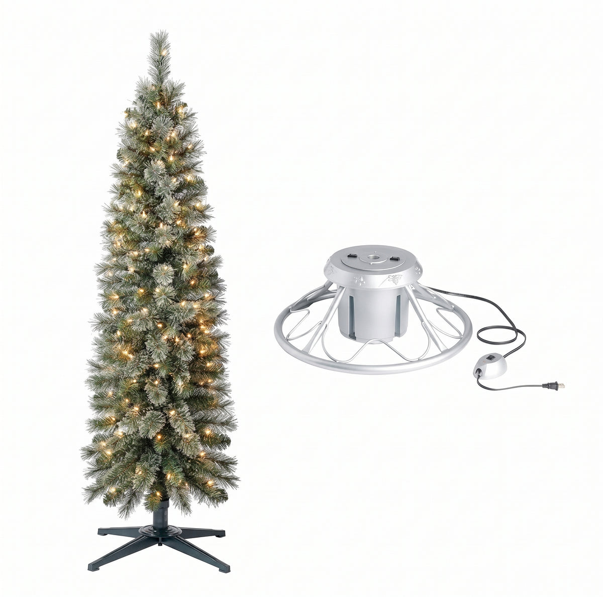 Home Heritage Rotating Tree Stand Base w/Stanley 5' Skinny Pencil Christmas Tree