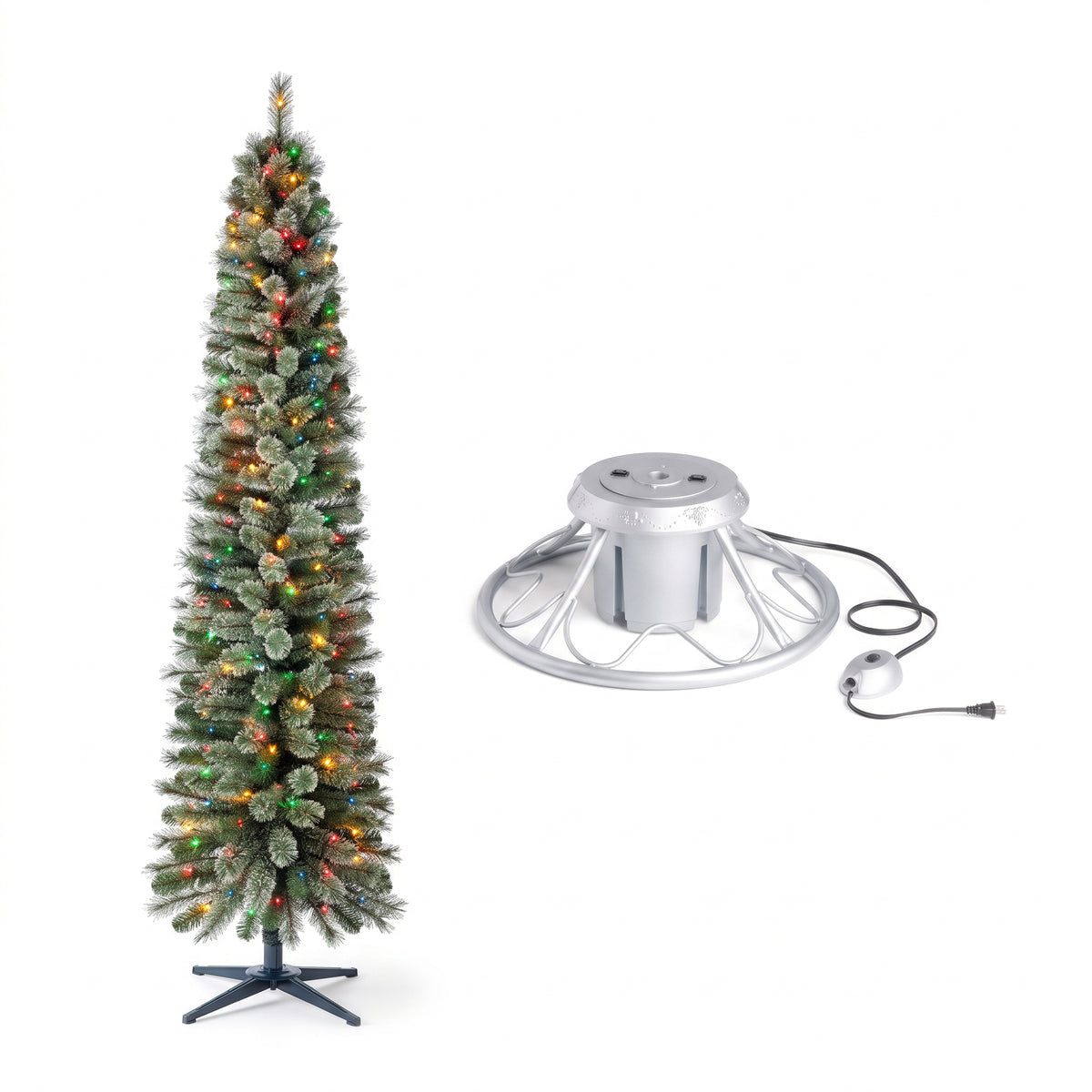 Home Heritage Rotating Tree Stand Base w/Stanley 7' Skinny Pencil Christmas Tree