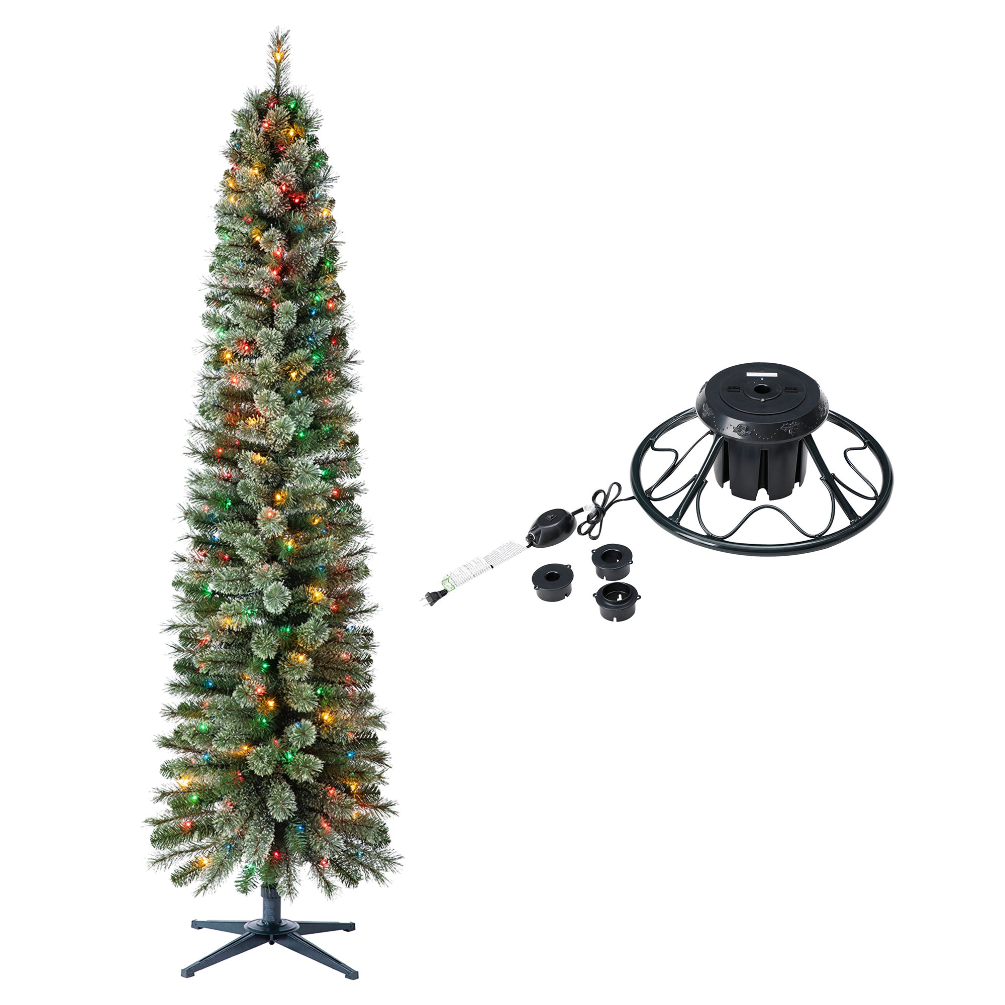 Home Heritage Rotating Tree Stand Base w/Stanley 7' Skinny Pencil Christmas Tree - VMInnovations