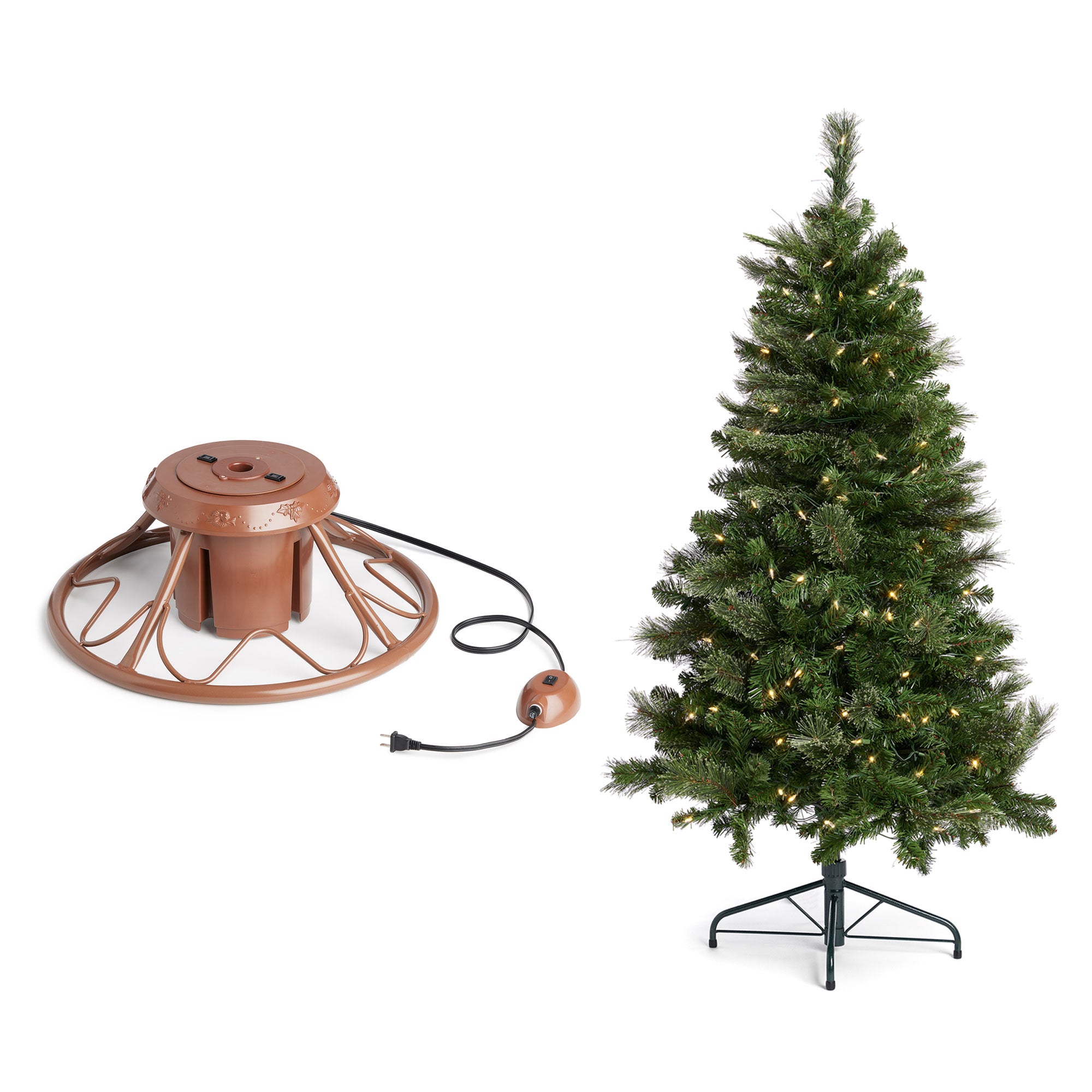 Home Heritage Rotating Tree Stand Base with Cascade Quick Set 5-Ft Pre-Lit Tree - VMInnovations