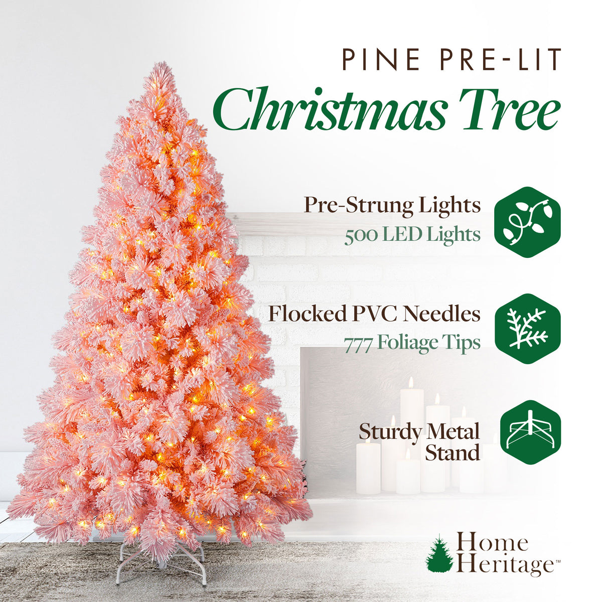 Home Heritage Rotating Tree Stand Base w/Snowdrift 6.5' Pine Christmas Tree