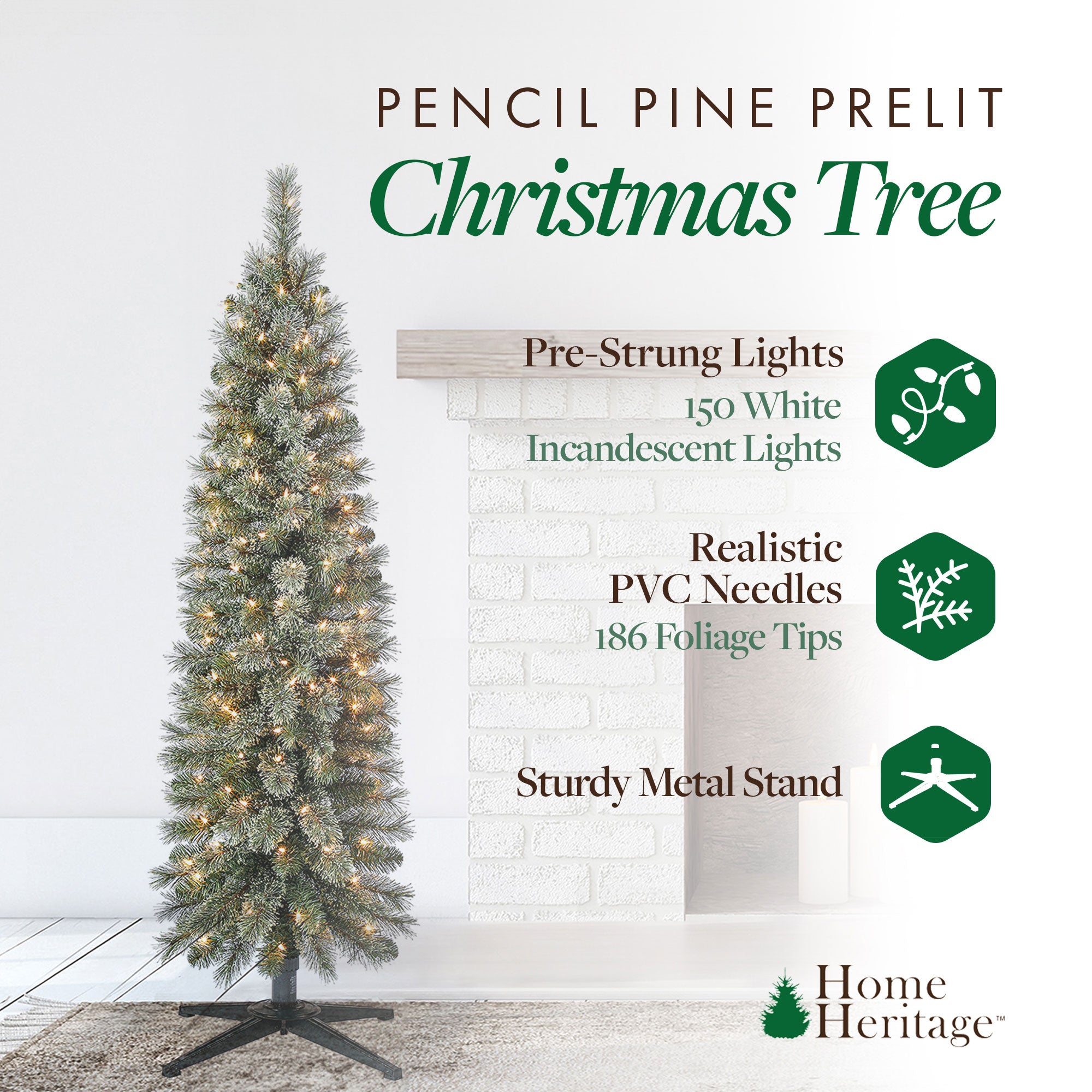 Home Heritage Rotating Tree Stand Base w/Stanley 5' Skinny Pencil Christmas Tree - VMInnovations