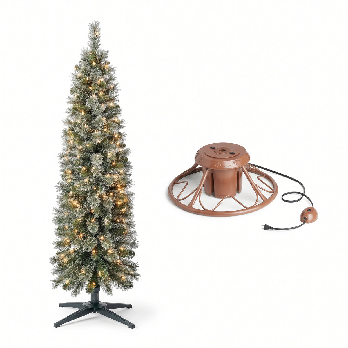 Home Heritage Rotating Tree Stand Base w/Stanley 5' Skinny Pencil Christmas Tree