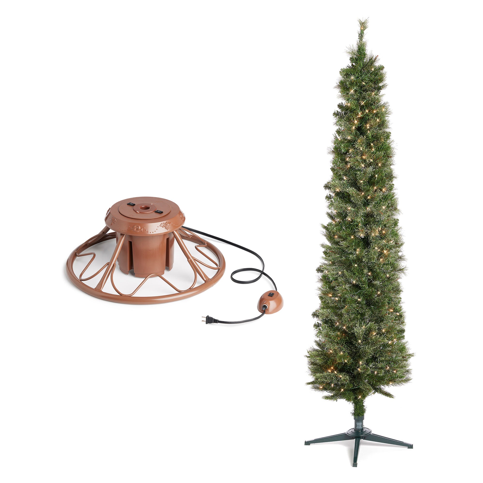 Home Heritage Rotating Tree Stand Base w/Stanley 7' Skinny Pencil Christmas Tree - VMInnovations