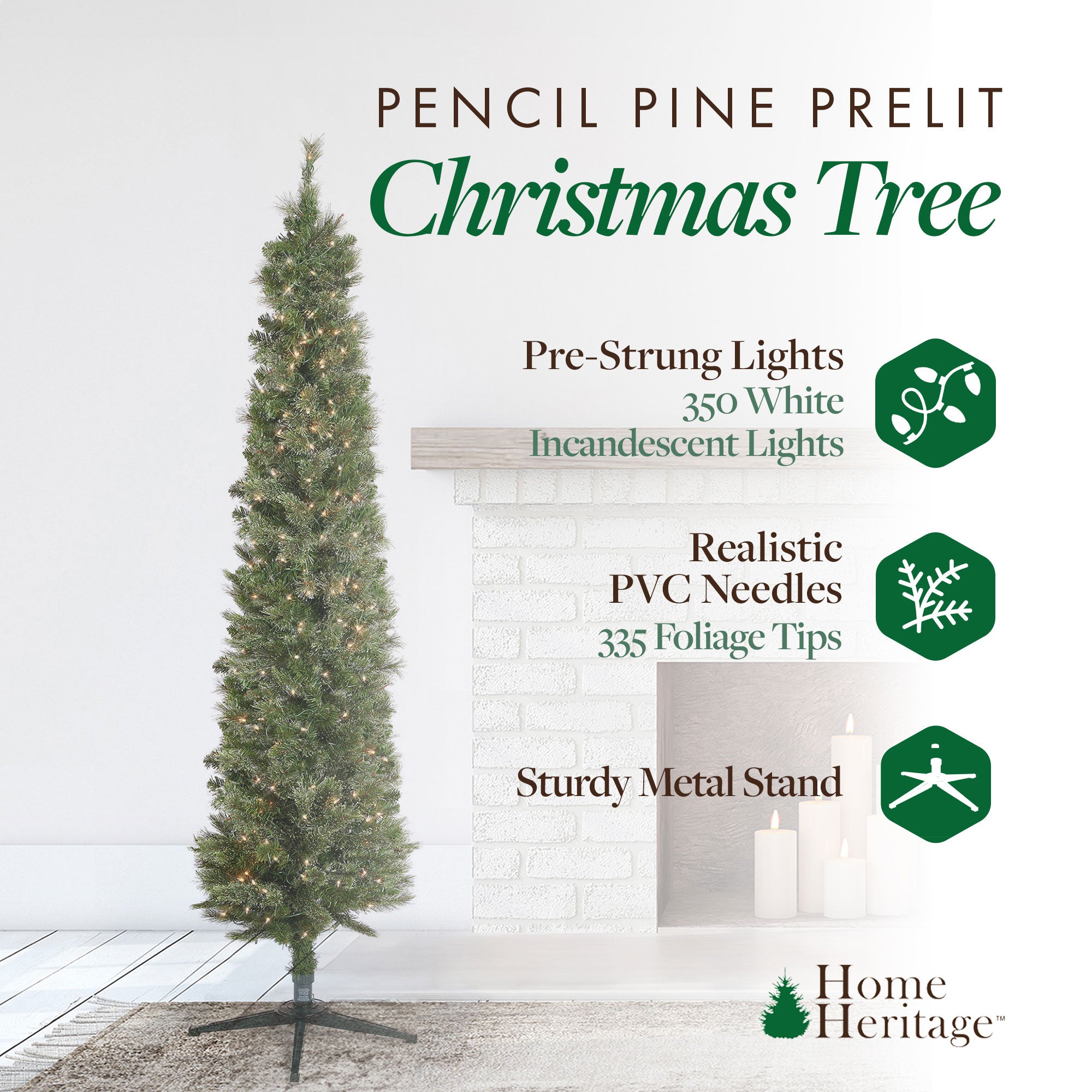 Home Heritage Rotating Tree Stand Base w/Stanley 7' Skinny Pencil Christmas Tree - VMInnovations