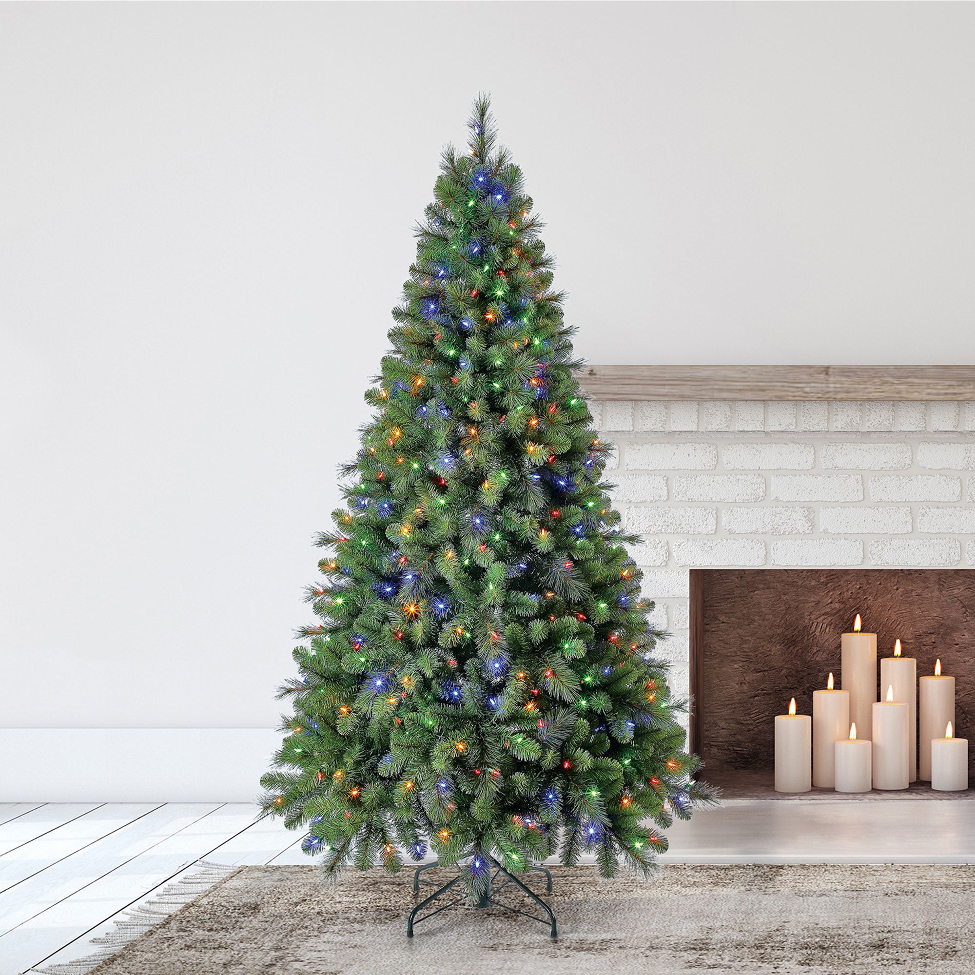Home Heritage Rotating Tree Stand Base with Cascade Quick Set 7-Ft Pre-Lit Tree - VMInnovations