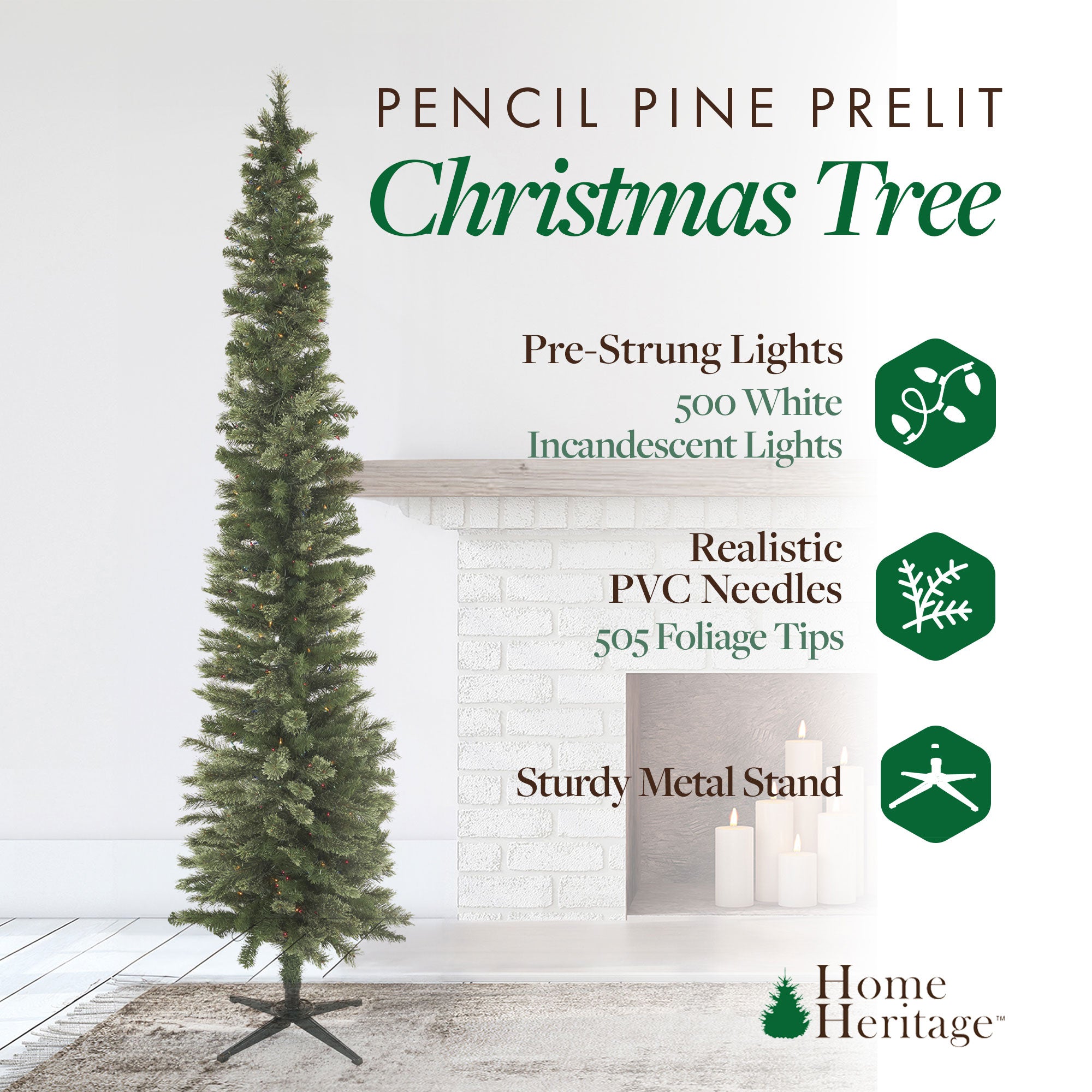 Home Heritage Stanley Pine Artificial Christmas Tree, 9' with Metal Base Stand - VMInnovations