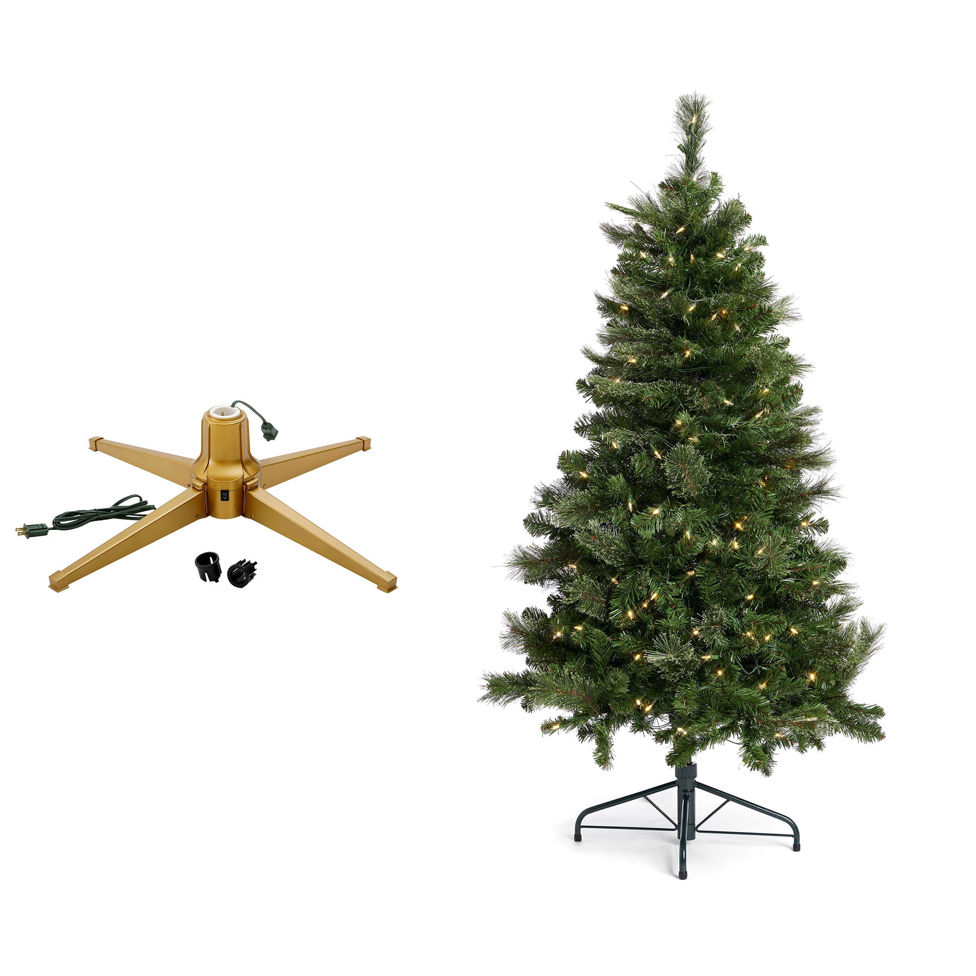 Home Heritage Rotating Tree Stand Base with Cascade Quick Set 5-Ft Pre-Lit Tree - VMInnovations