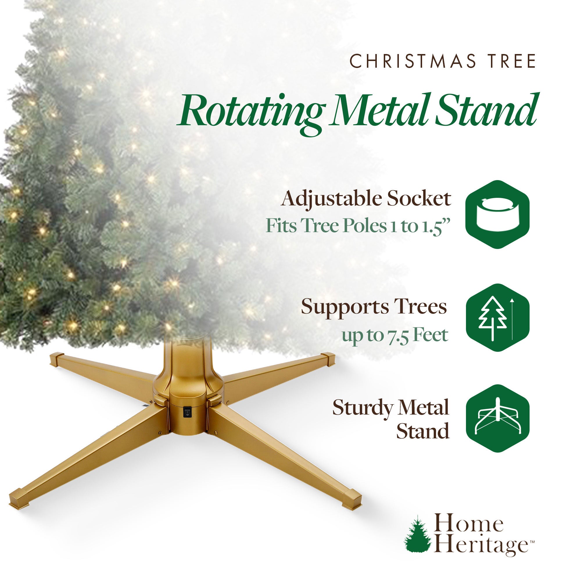 Home Heritage Stanley Pine Artificial Christmas Tree, 7' with Metal Base Stand - VMInnovations