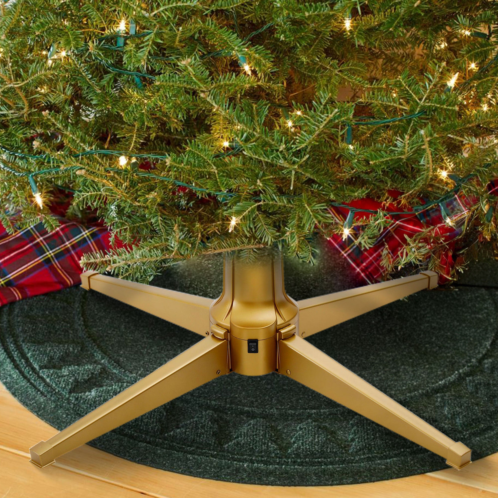 Home Heritage Rotating Tree Stand Base with Cascade Quick Set 7-Ft Pre-Lit Tree - VMInnovations
