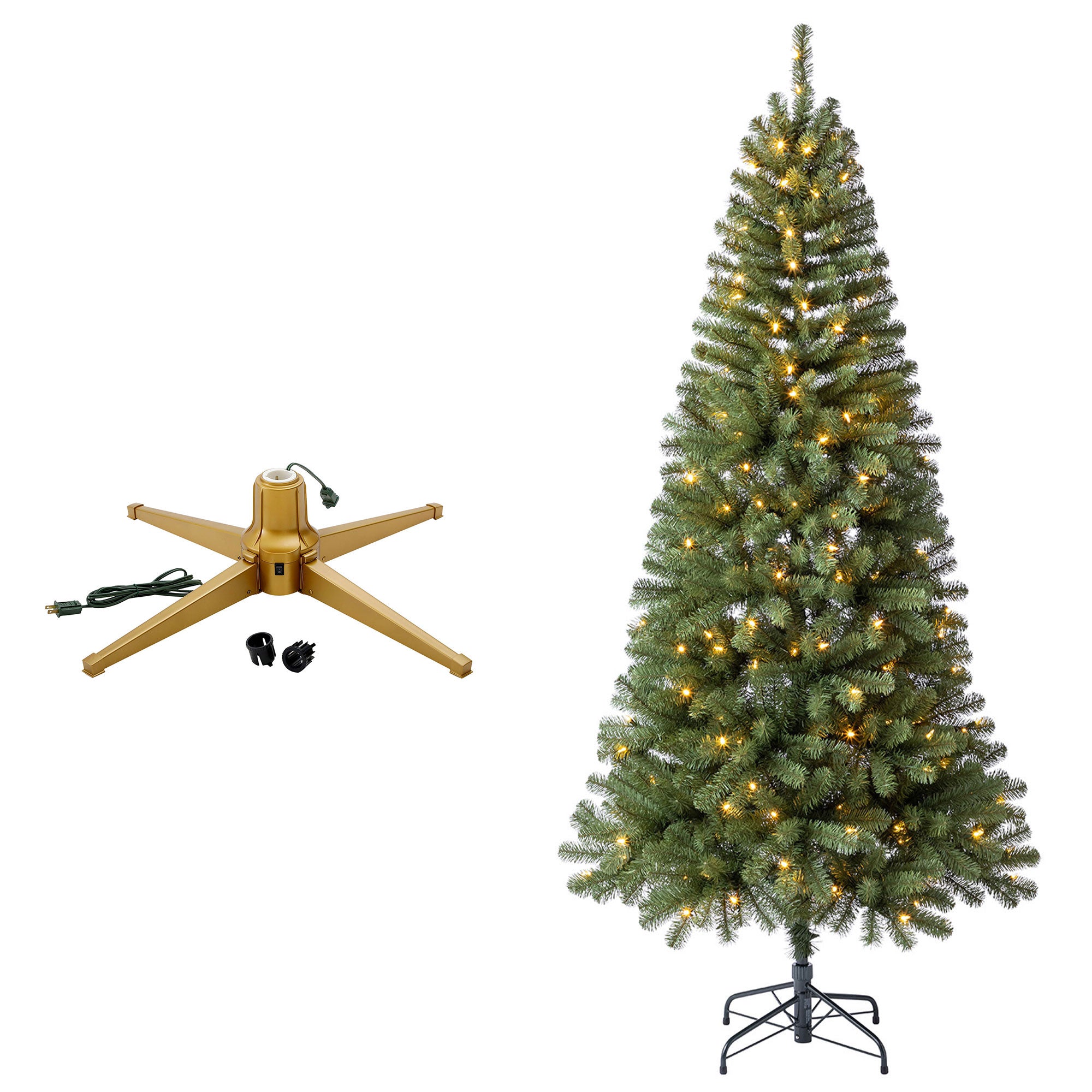 Home Heritage Rotating Tree Stand Base w/7' Brighampton Spruce Christmas Tree - VMInnovations