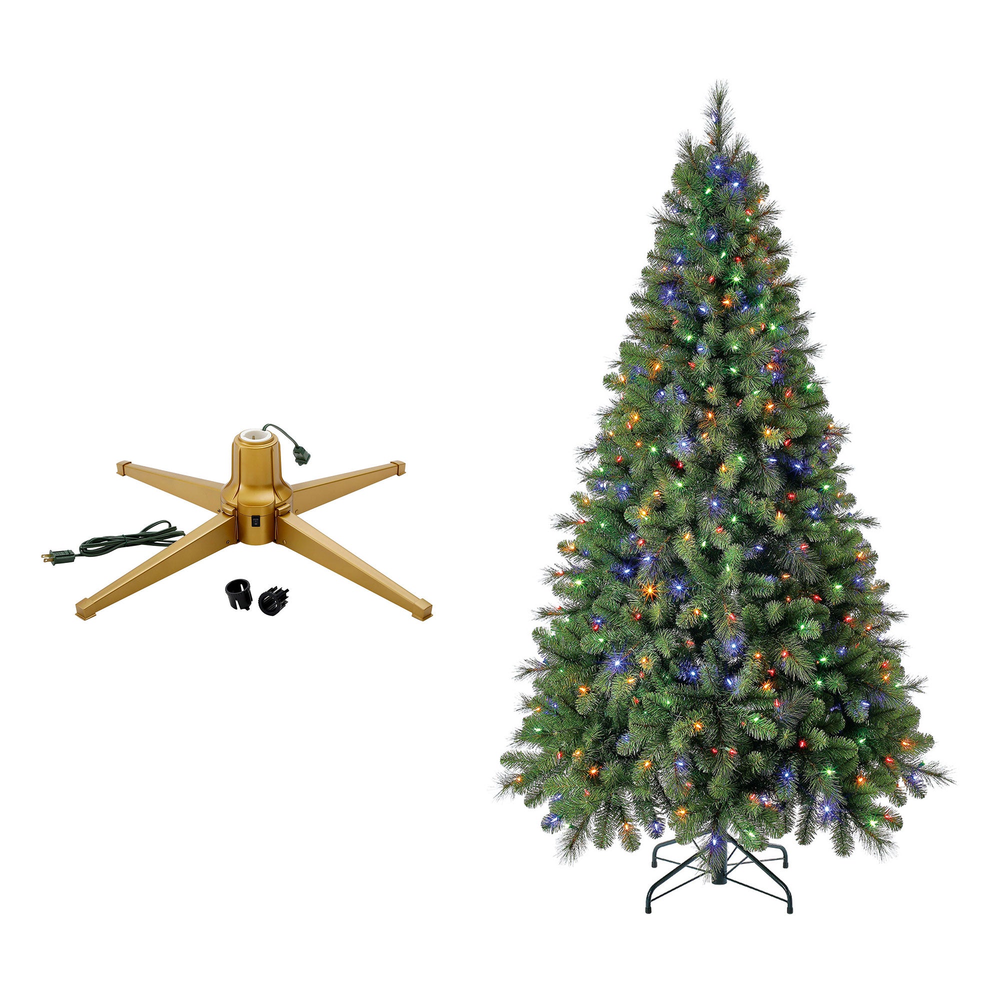 Home Heritage Rotating Tree Stand Base with Cascade Quick Set 7-Ft Pre-Lit Tree - VMInnovations