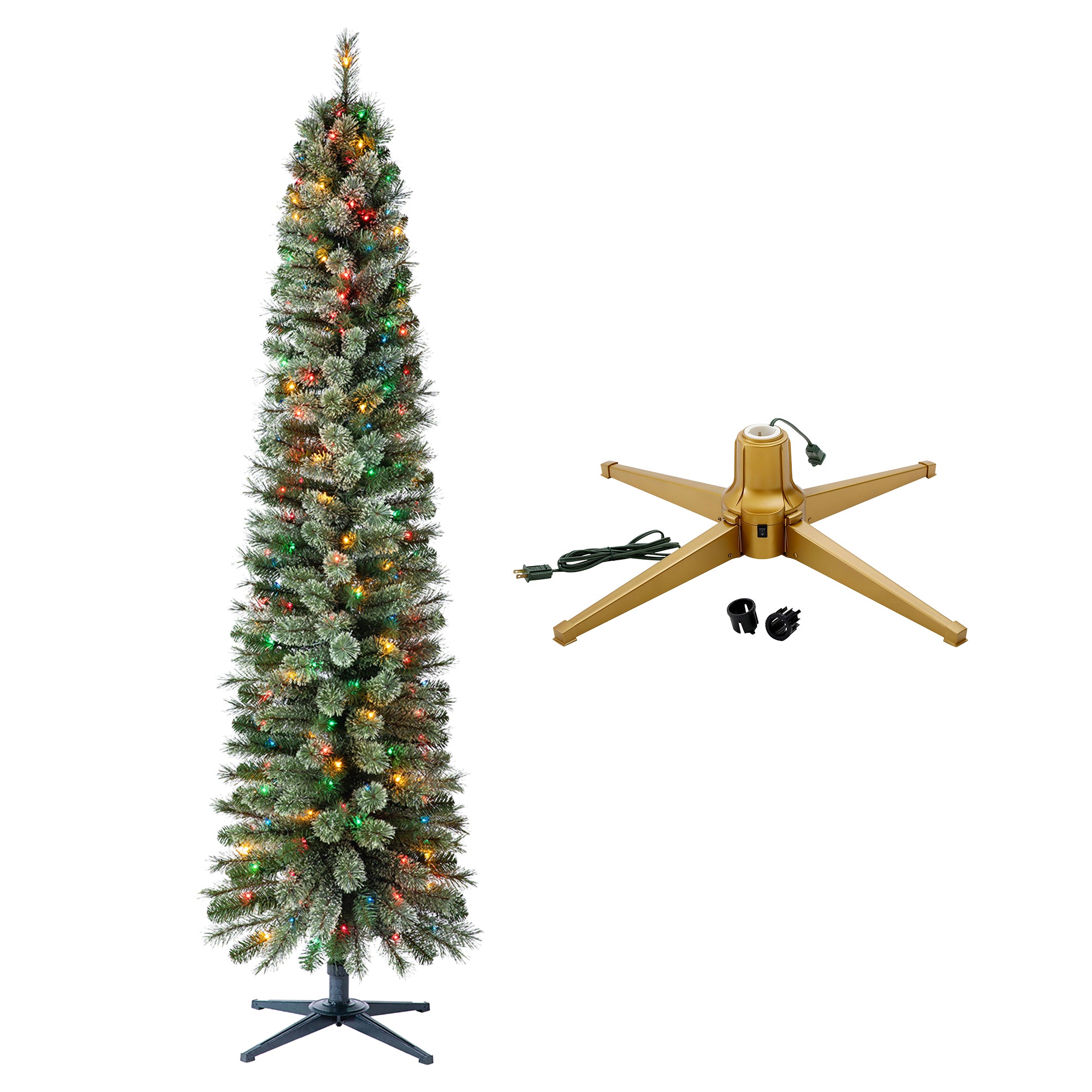 Home Heritage Rotating Tree Stand Base w/Stanley 7' Skinny Pencil Christmas Tree - VMInnovations