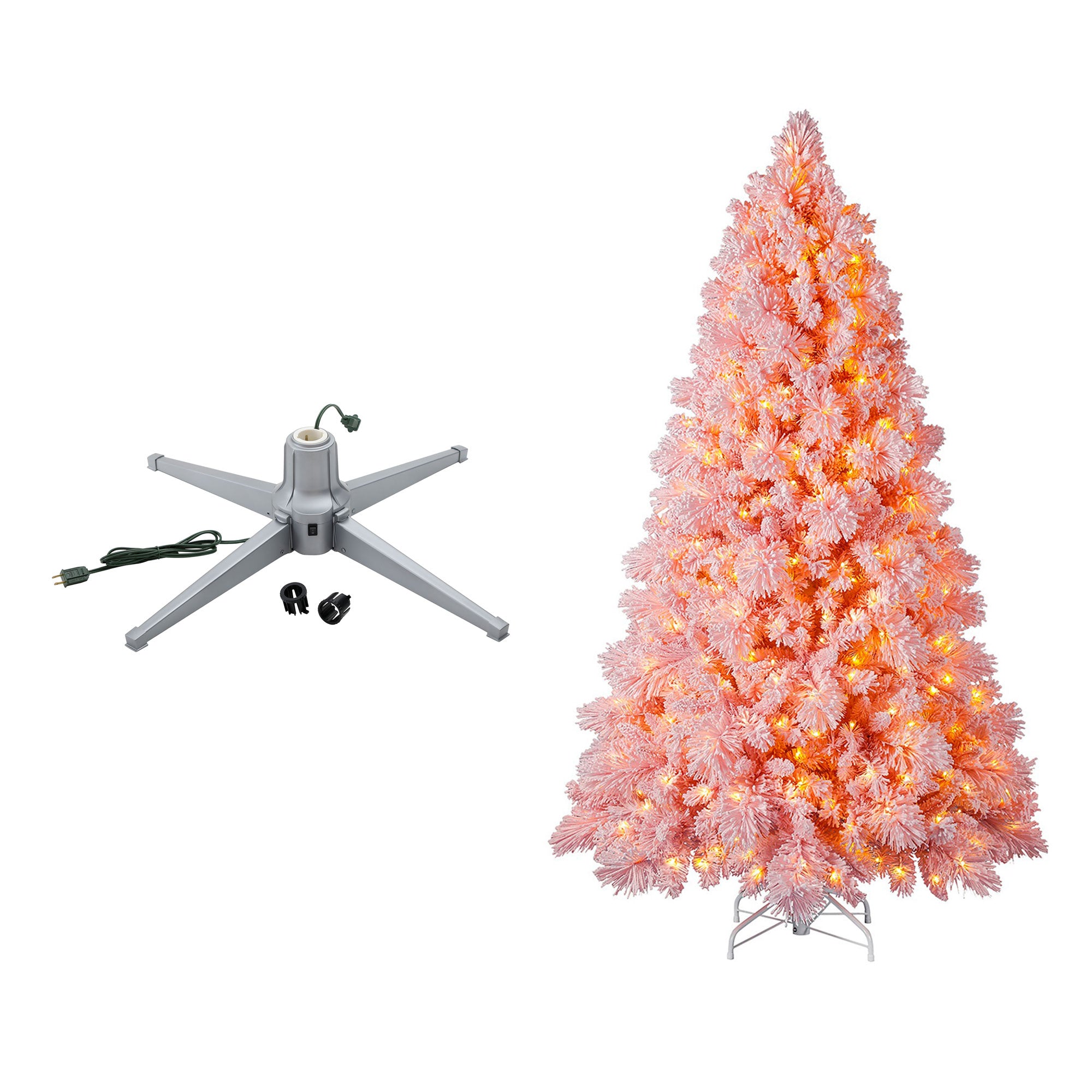 Home Heritage Rotating Tree Stand Base w/Snowdrift 6.5' Pine Christmas Tree - VMInnovations