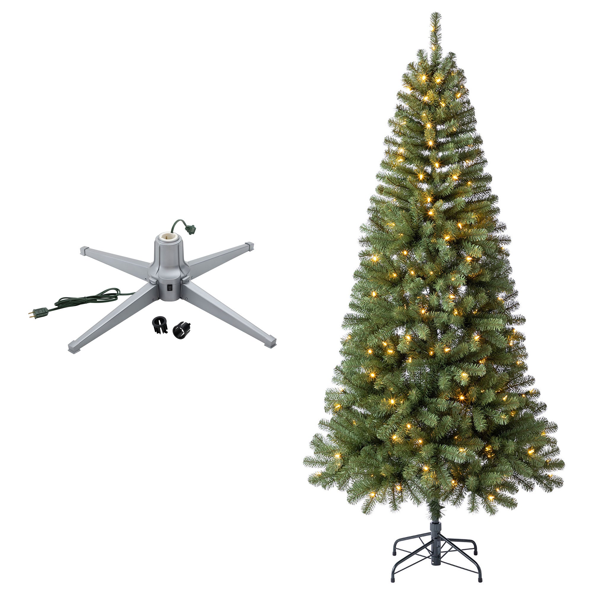 Home Heritage Rotating Tree Stand Base w/7' Brighampton Spruce Christmas Tree - VMInnovations