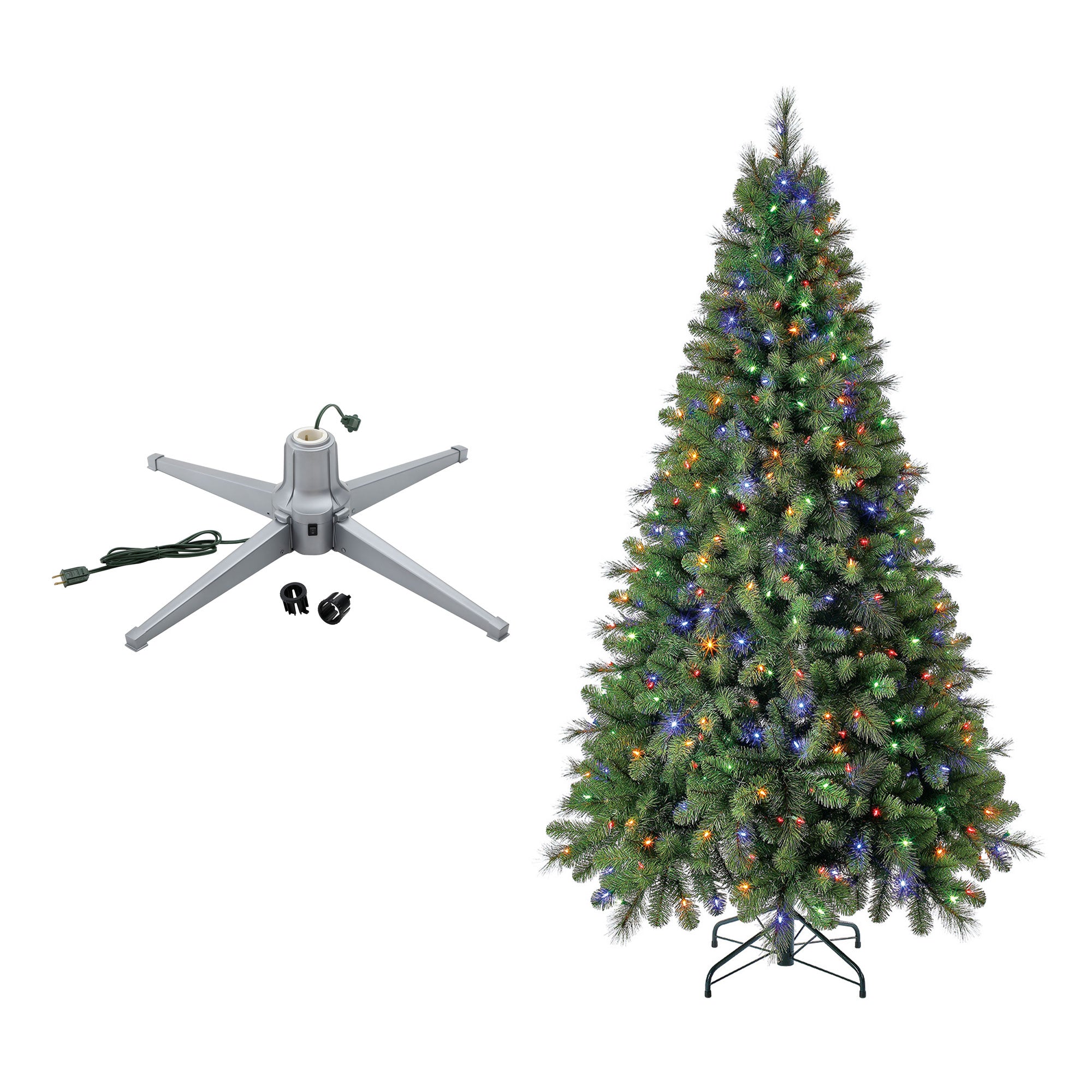 Home Heritage Rotating Tree Stand Base with Cascade Quick Set 7-Ft Pre-Lit Tree - VMInnovations