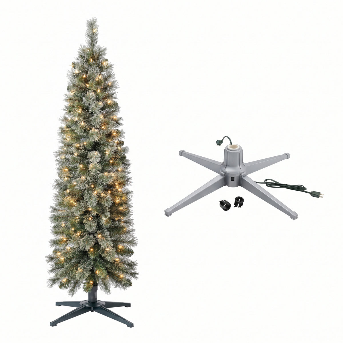 Home Heritage Rotating Tree Stand Base w/Stanley 5' Skinny Pencil Christmas Tree