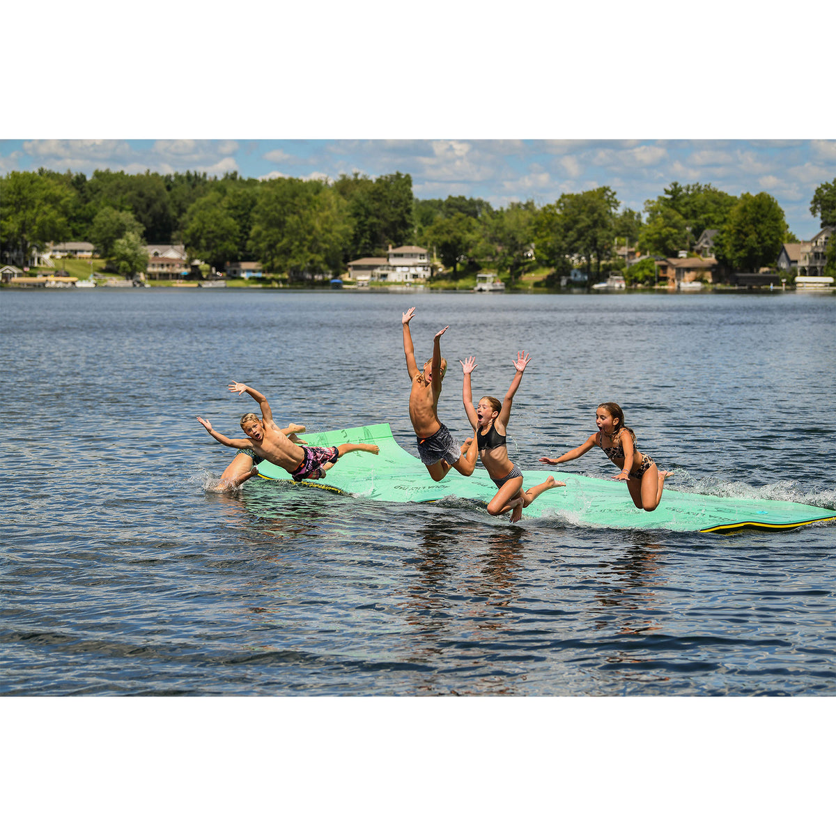 Aqua Lily Pad Floating Mat w/ Duracore, Foam Lake Float, 6’ x 18’, Yellow/Green - VMInnovations