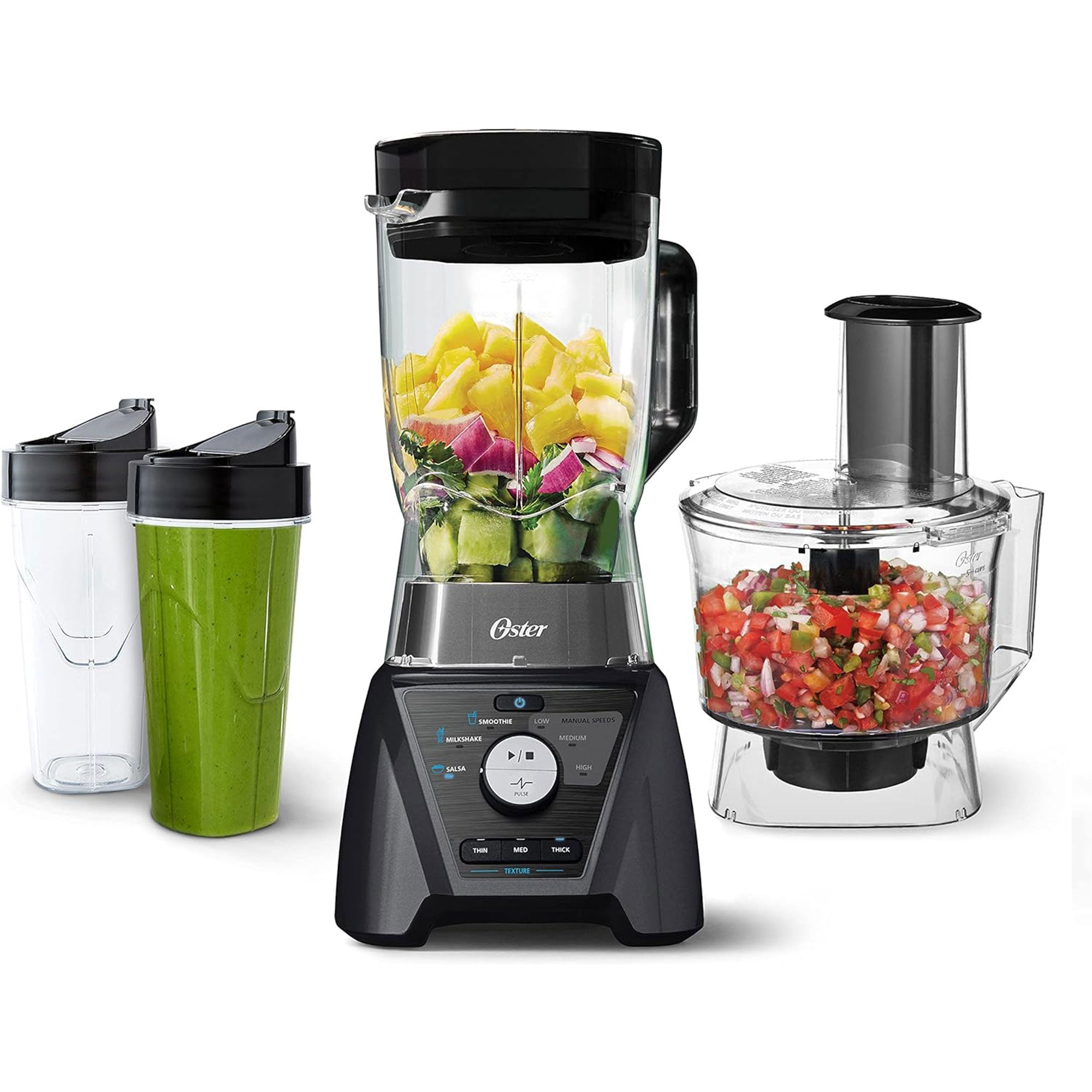 Oster Blender & Food Processor Combo, 1200W, w/Jar, Bowl, 2 Cups, Grey(Open Box) - VMInnovations