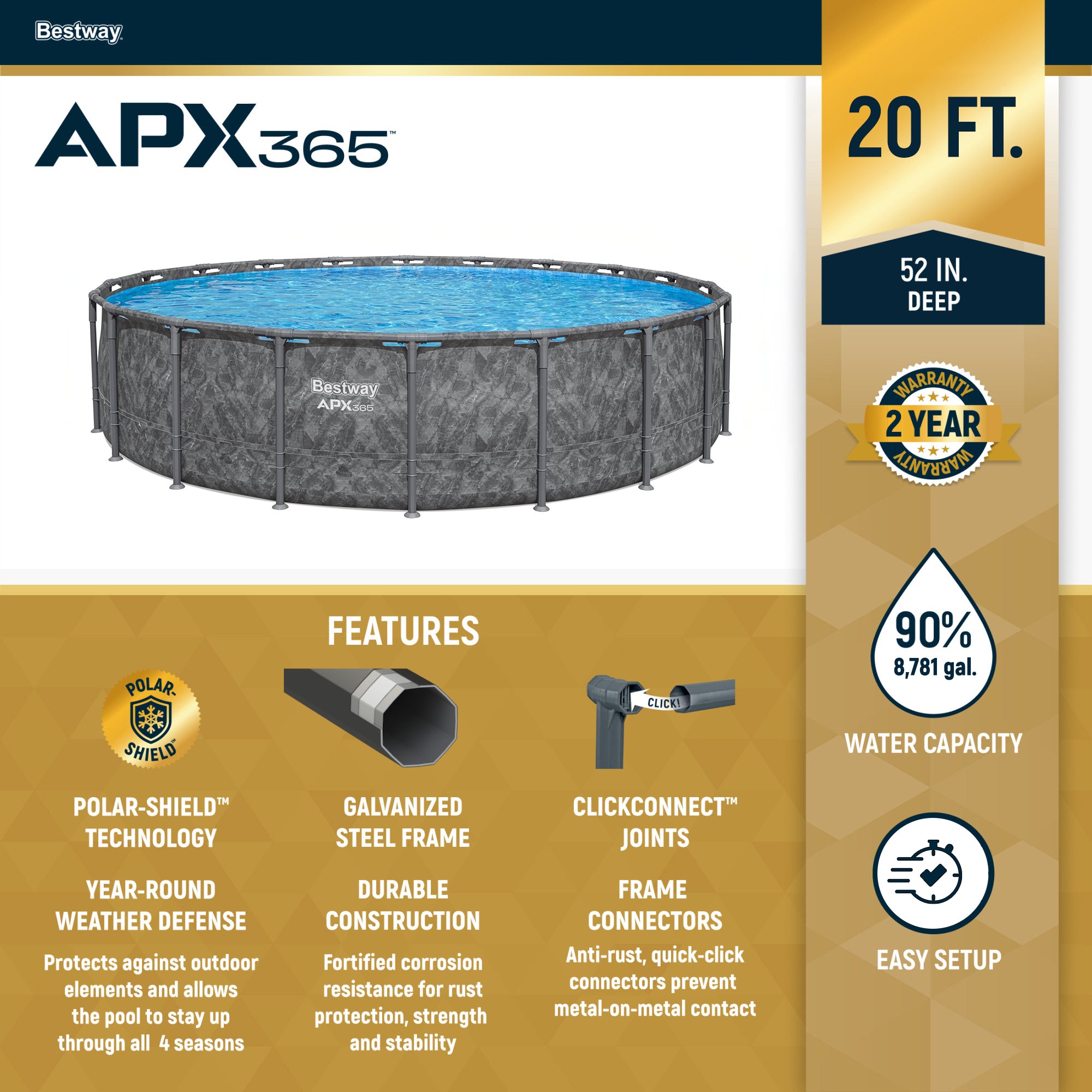 Bestway APX 365 20'x52" Above Ground Swimming Pool Set w/Pump & Ladder(Open Box) - VMInnovations