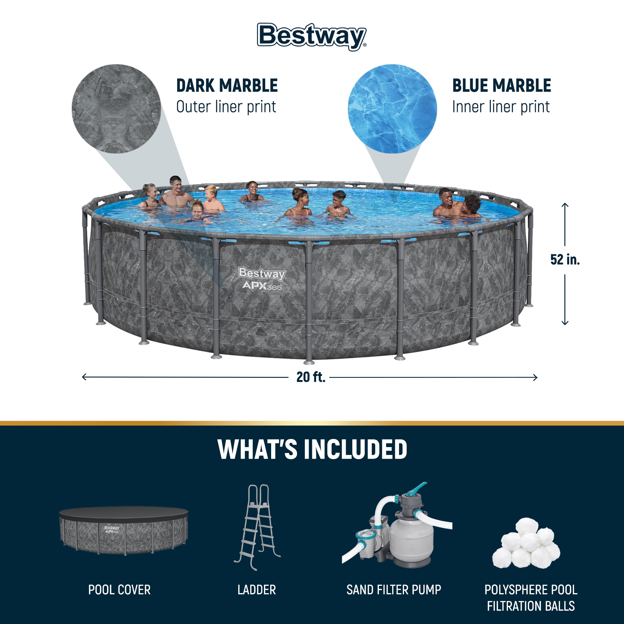 Bestway APX 365 20'x52" Above Ground Swimming Pool Set w/Pump & Ladder(Open Box) - VMInnovations