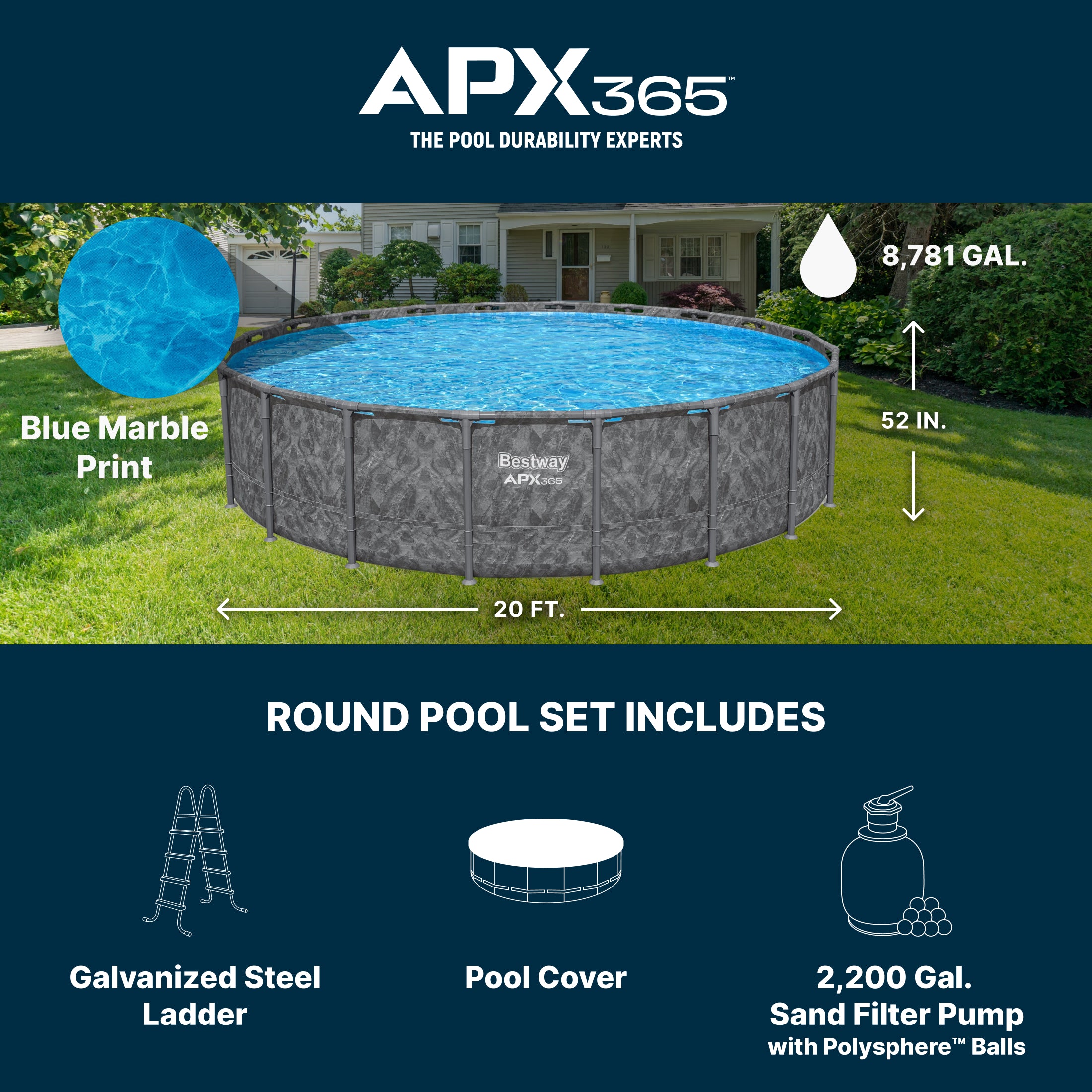 Bestway APX 365 20'x52" Round Above Ground Swimming Pool Set with Pump & Ladder - VMInnovations