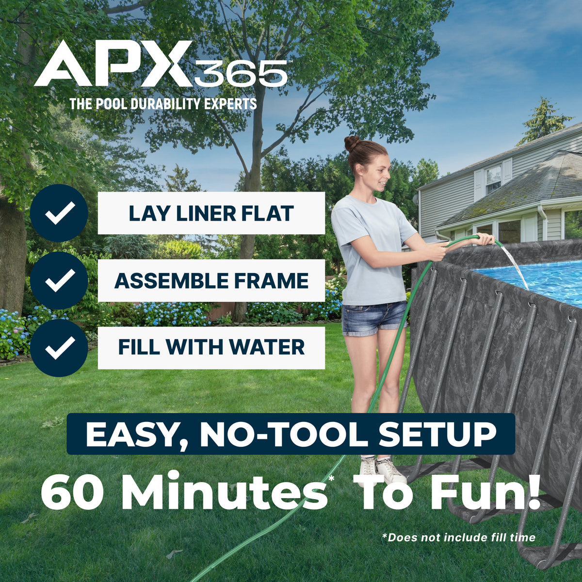 Bestway APX 365 24' x 12' x 52" Rectangular Above Ground Swimming Pool Set, Gray