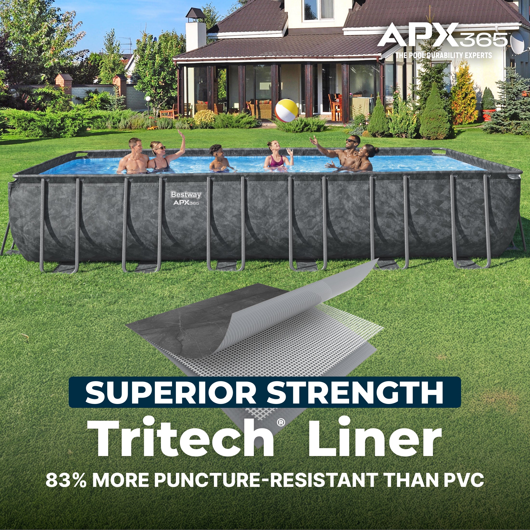Bestway APX 365 24' x 12' x 52" Rectangular Above Ground Swimming Pool Set, Gray