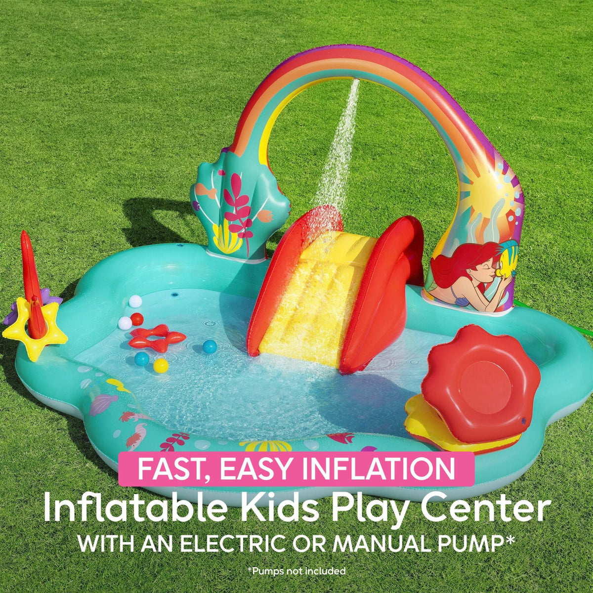 Disney Little Mermaid Inflatable Kids Water Play Center Backyard Pool (Open Box) - VMInnovations