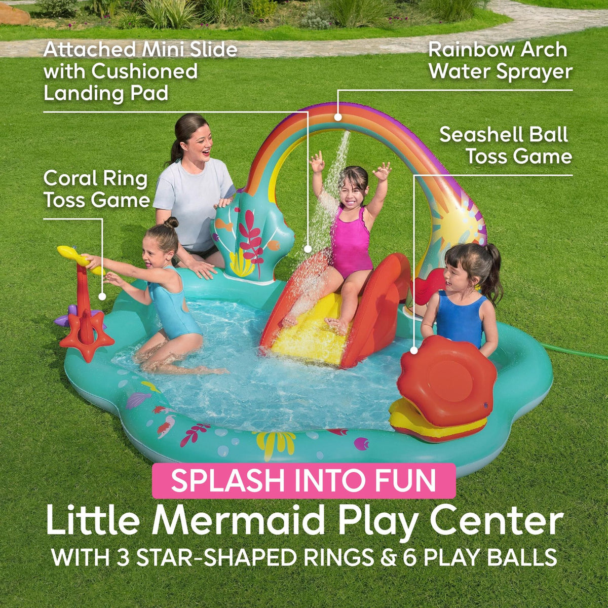 Disney Little Mermaid Inflatable Kids Water Play Center Backyard Activity Pool